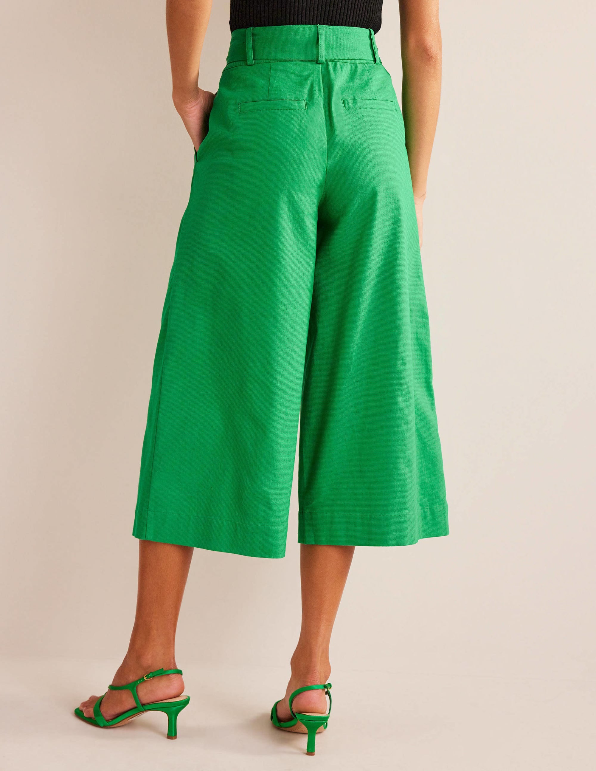 Cropped Wide-Leg Trousers-Rich Emerald - Image 3