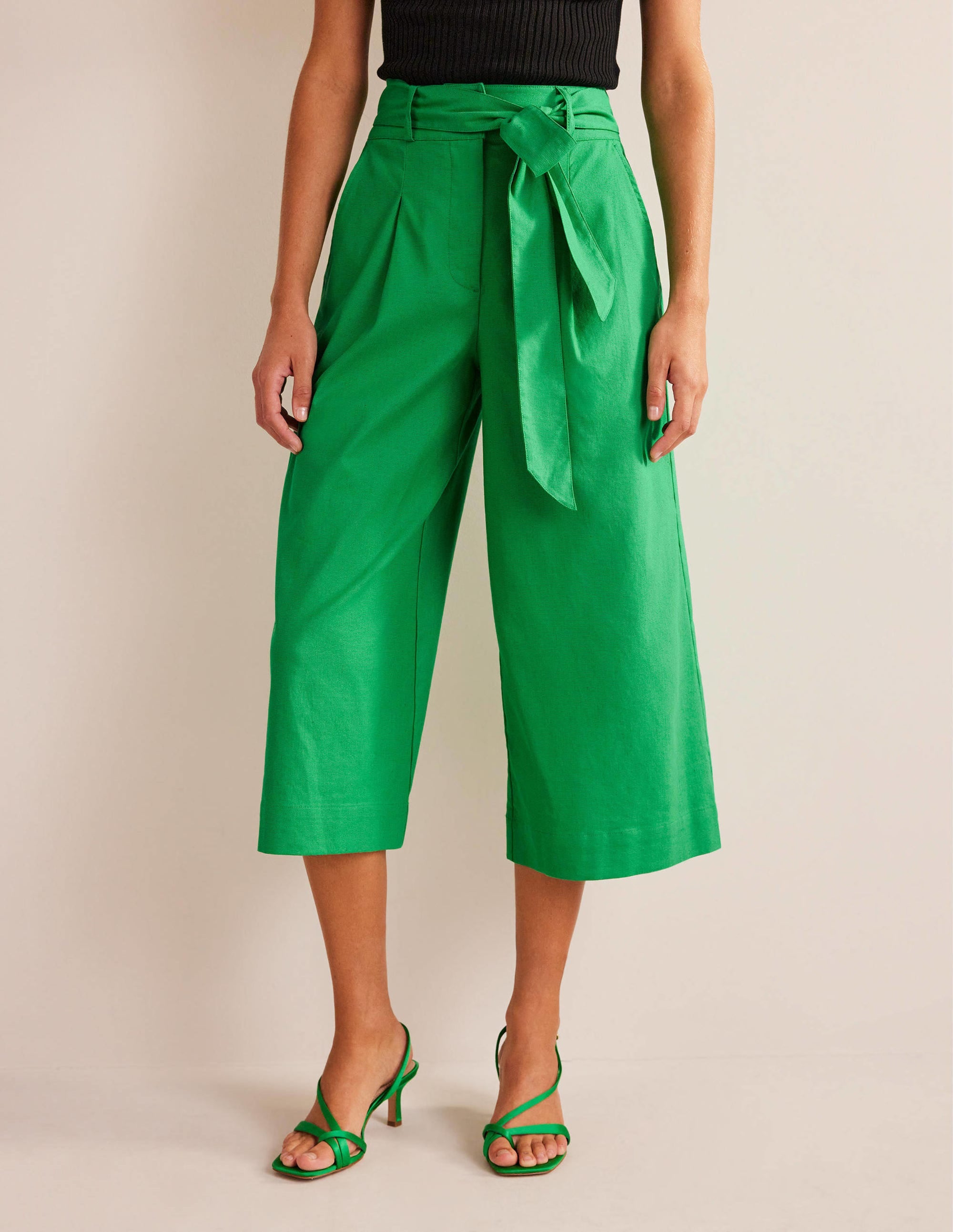Cropped Wide-Leg Trousers-Rich Emerald - Image 4