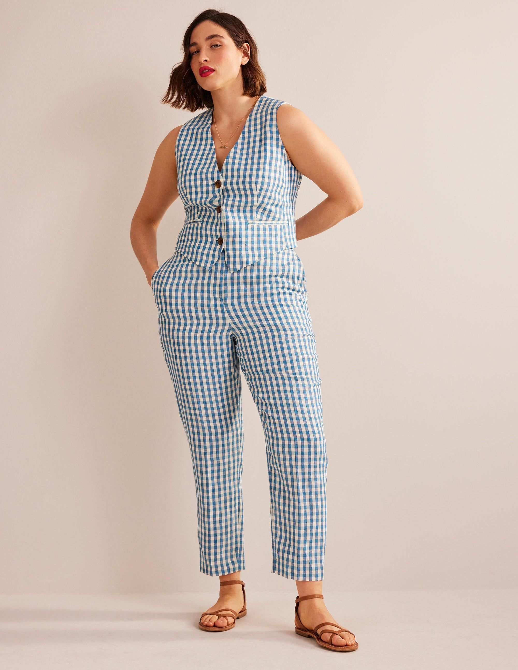 Kew Linen Trousers-Check - Image 6
