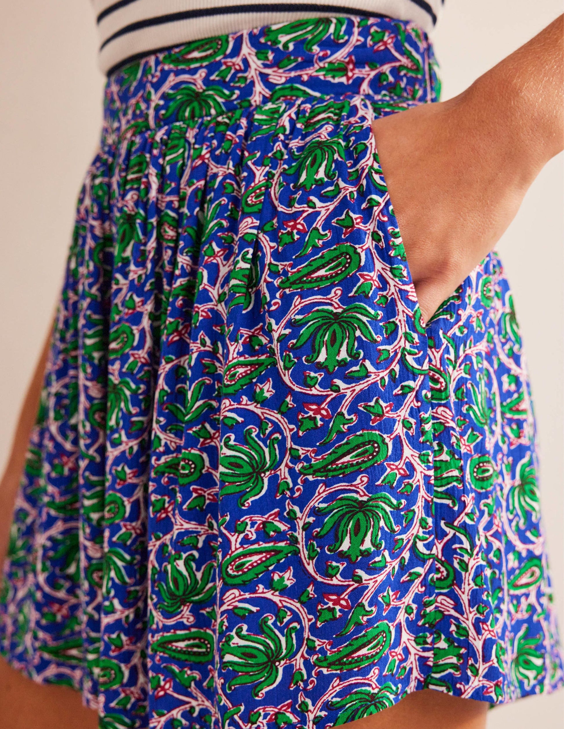 Crinkle Shorts-Blue Wave, Botanic Vine-2