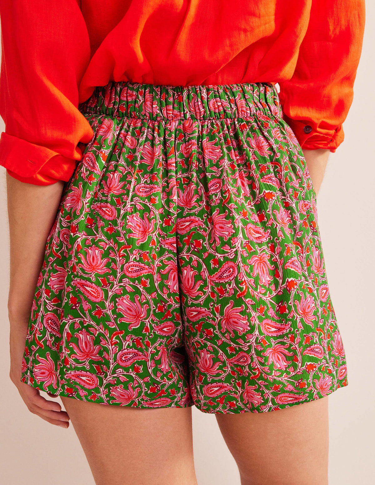 Crinkle Shorts-Lime, Botanic Vine - Image 3