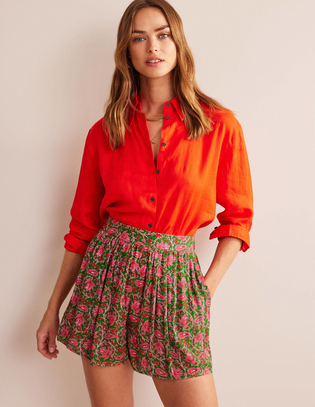 Crinkle Shorts-Lime, Botanic Vine-4