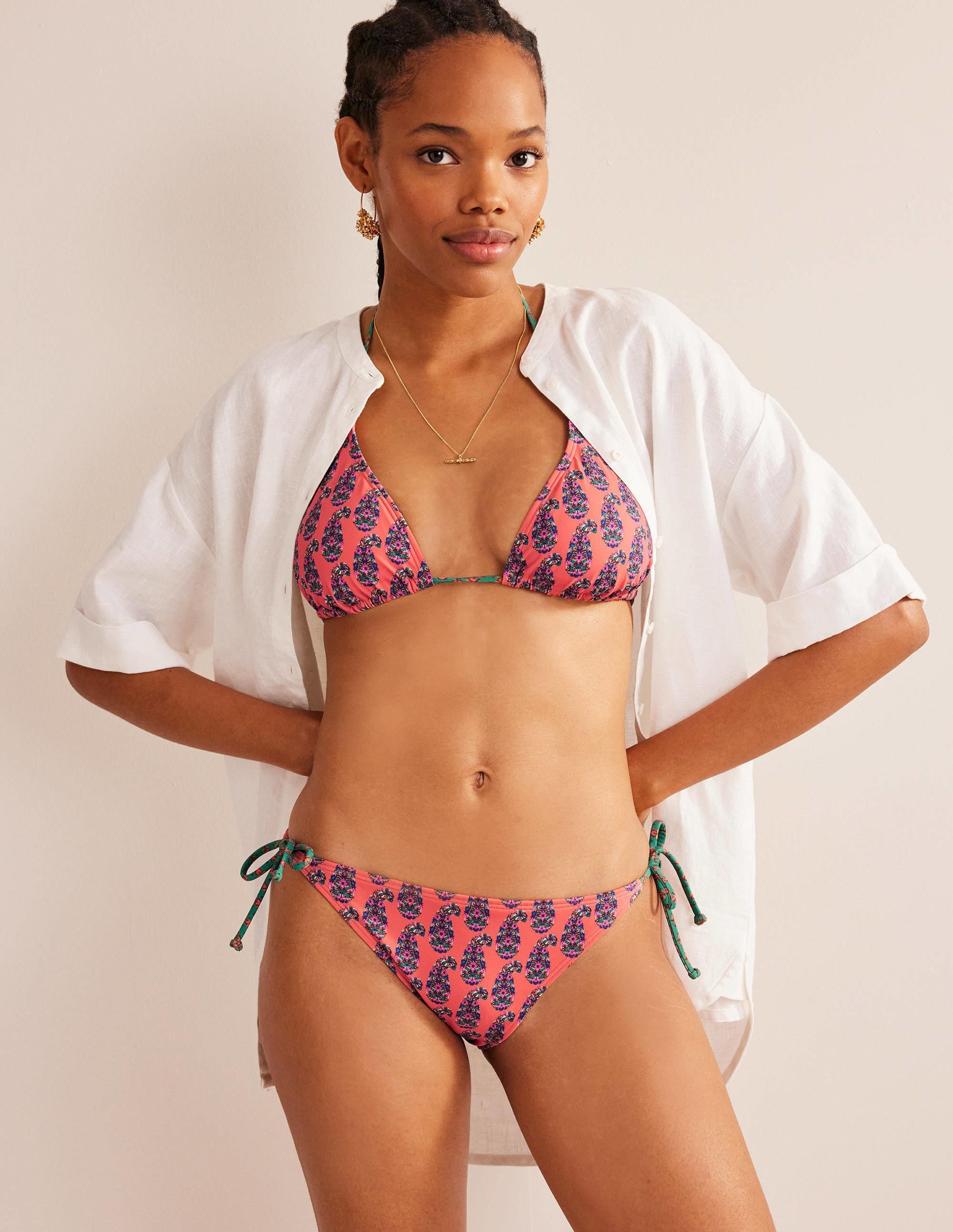 Symi String Bikini Bottoms-Persimmon Orange Paisley - Image 1