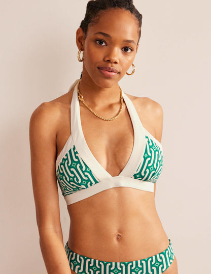 Ithaca Halter Bikini Top-Bright Emerald, Azure Geo-1