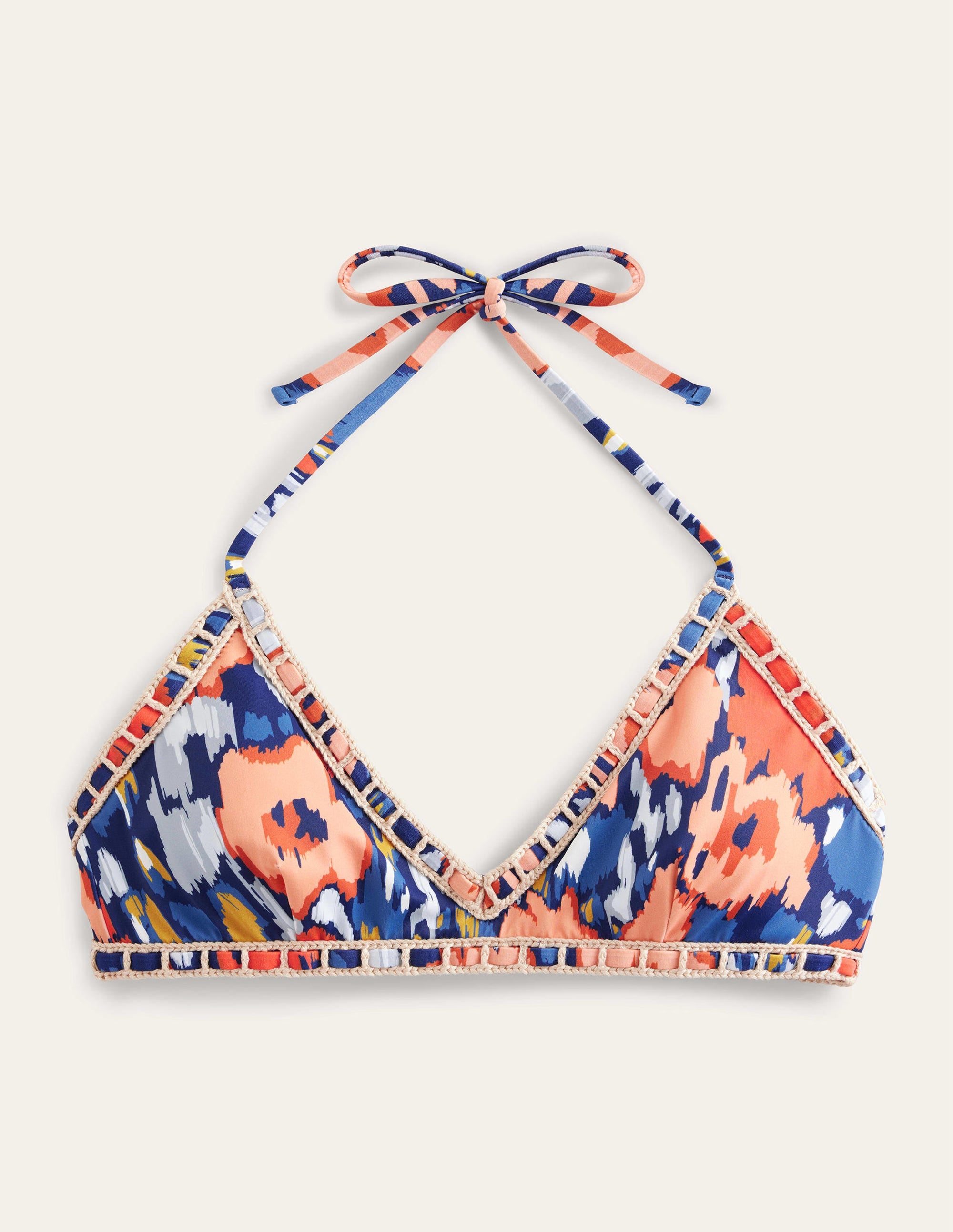 Crochet Trim Bikini Top-Navy, Abstract Poppy - Image 5