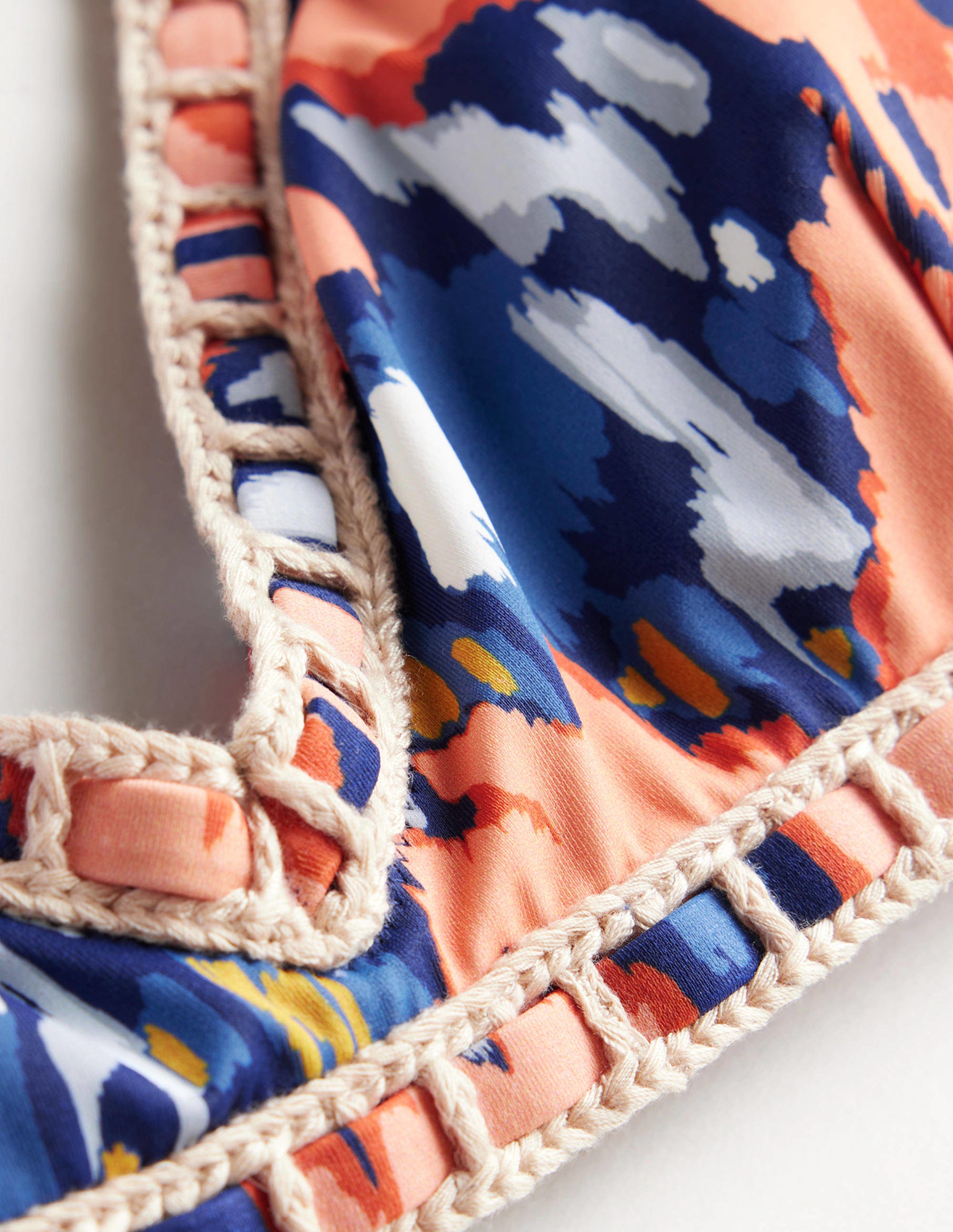 Crochet Trim Bikini Top-Navy, Abstract Poppy - Image 6
