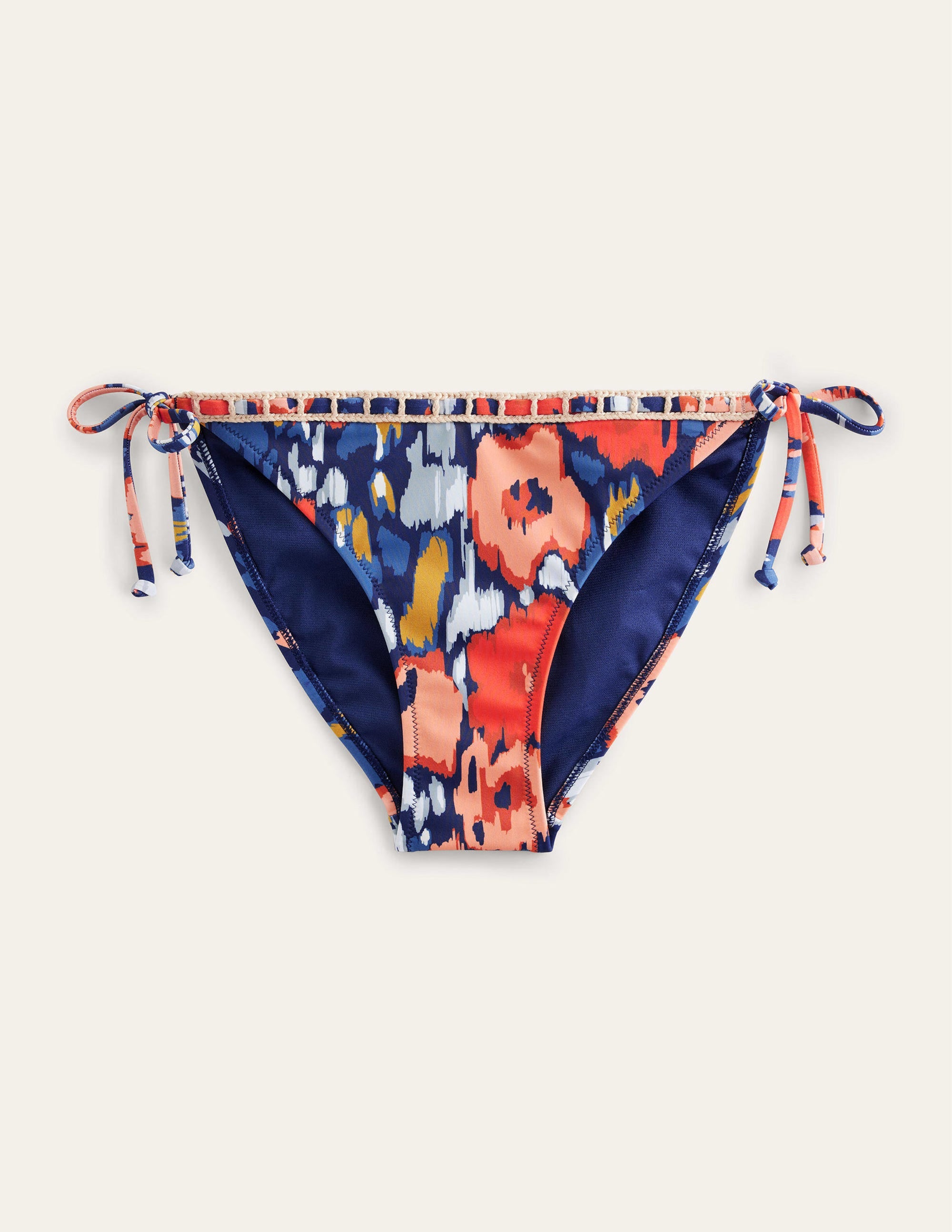 Crochet Trim Bikini Bottoms-Navy, Abstract Poppy - Image 5