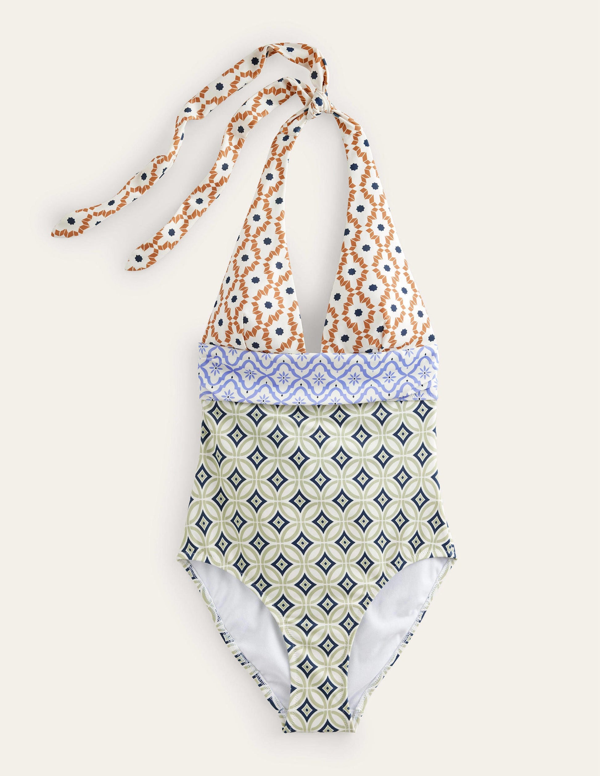 Bow Detail Halter Swimsuit-Multi, Geo Trance-8