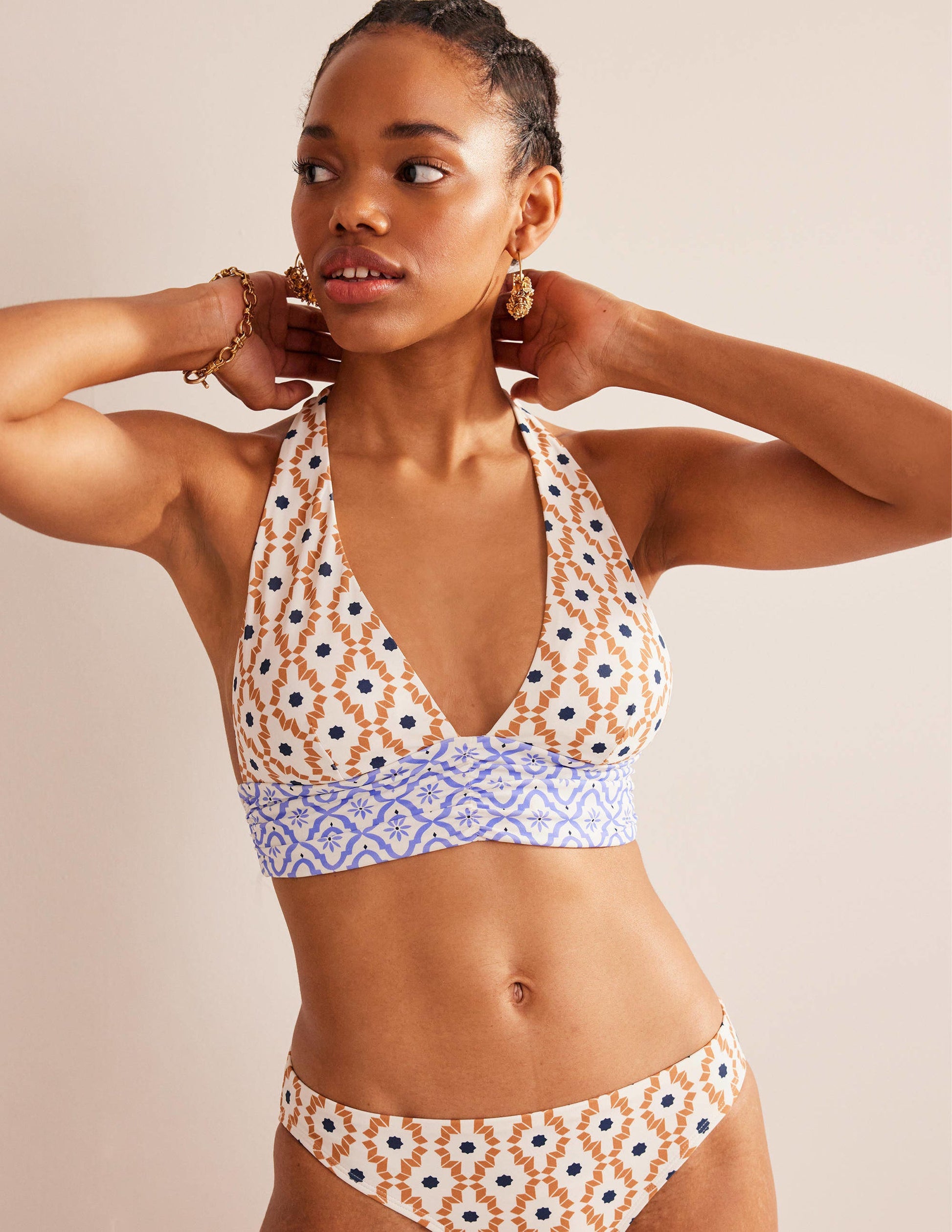Bow Detail Halter Bikini Top-Multi, Geo Trance-1