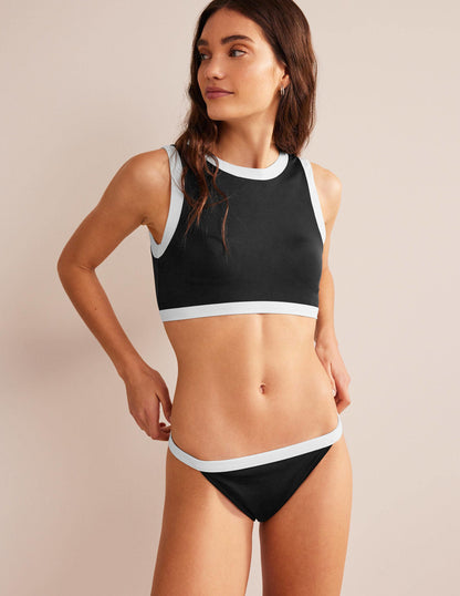 Racer Crew Neck Bikini Top-Black Colourblock-1