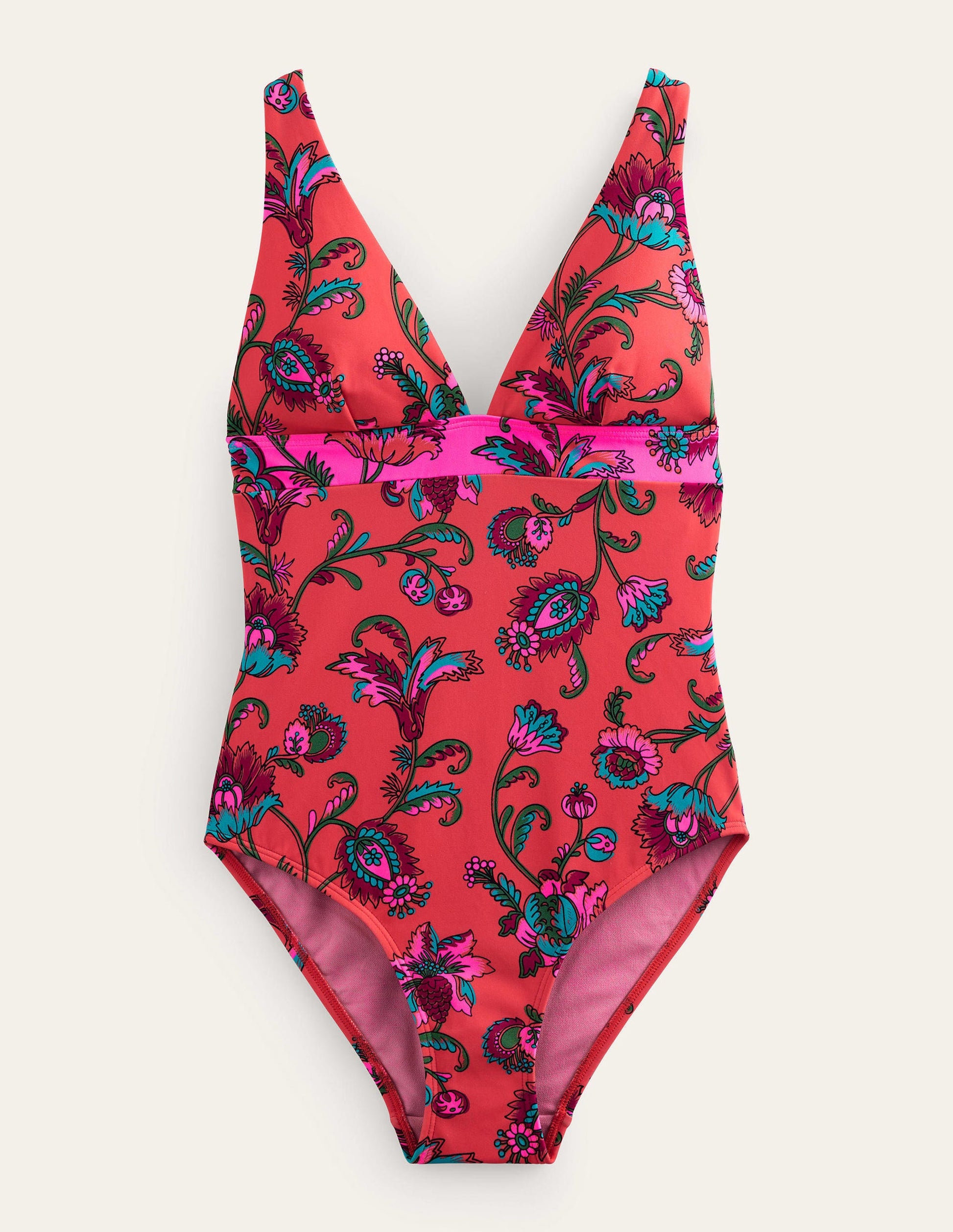 V-Neck Panelled Swimsuit-Spice Pink Floral-6