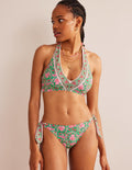 Bow Halterneck Bikini Top-Lime, Botanic Vine