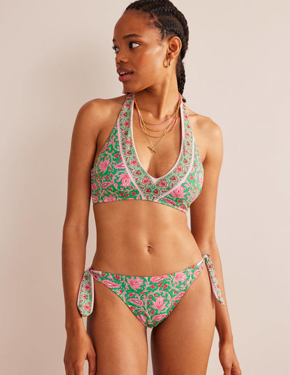Bow Halterneck Bikini Top-Lime, Botanic Vine-1