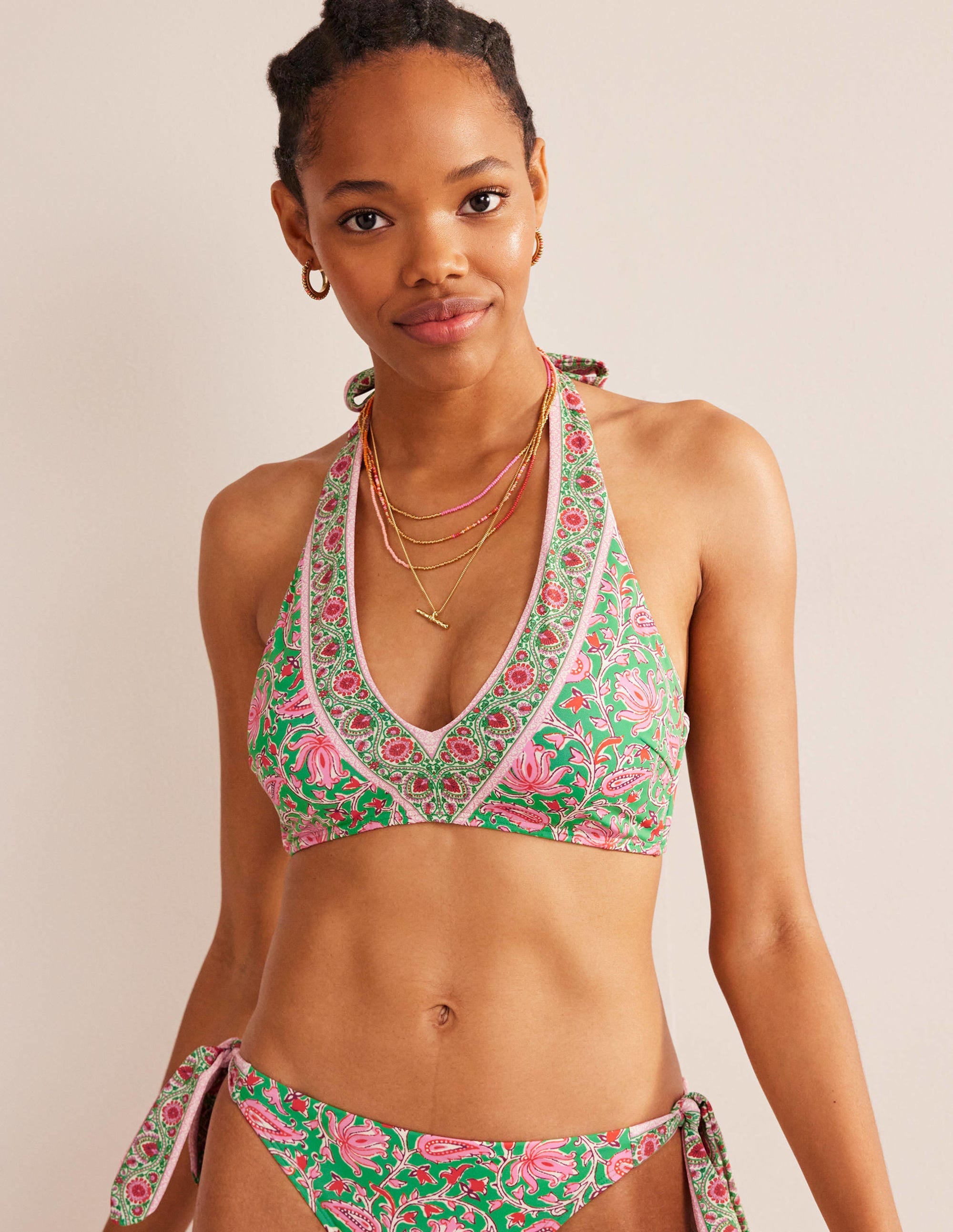 Bow Halterneck Bikini Top-Lime, Botanic Vine - Image 4