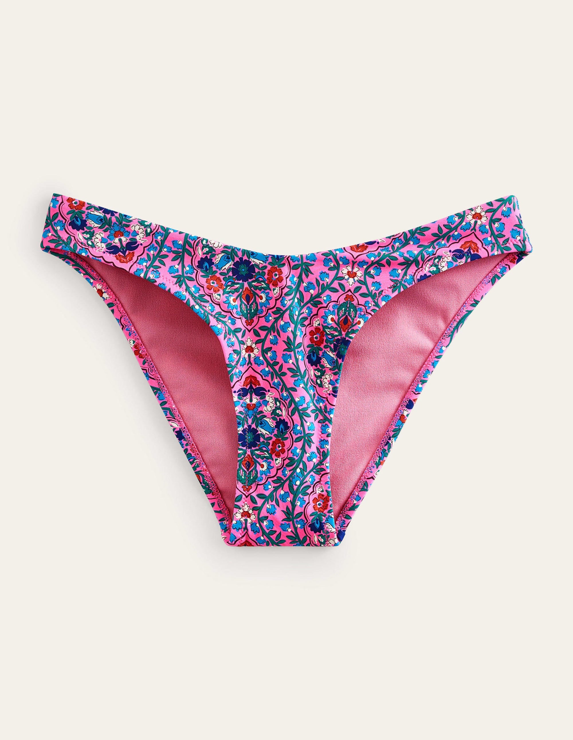 Curved-Top Bikini Bottoms-Festival Pink, Vine Terrace - Image 5