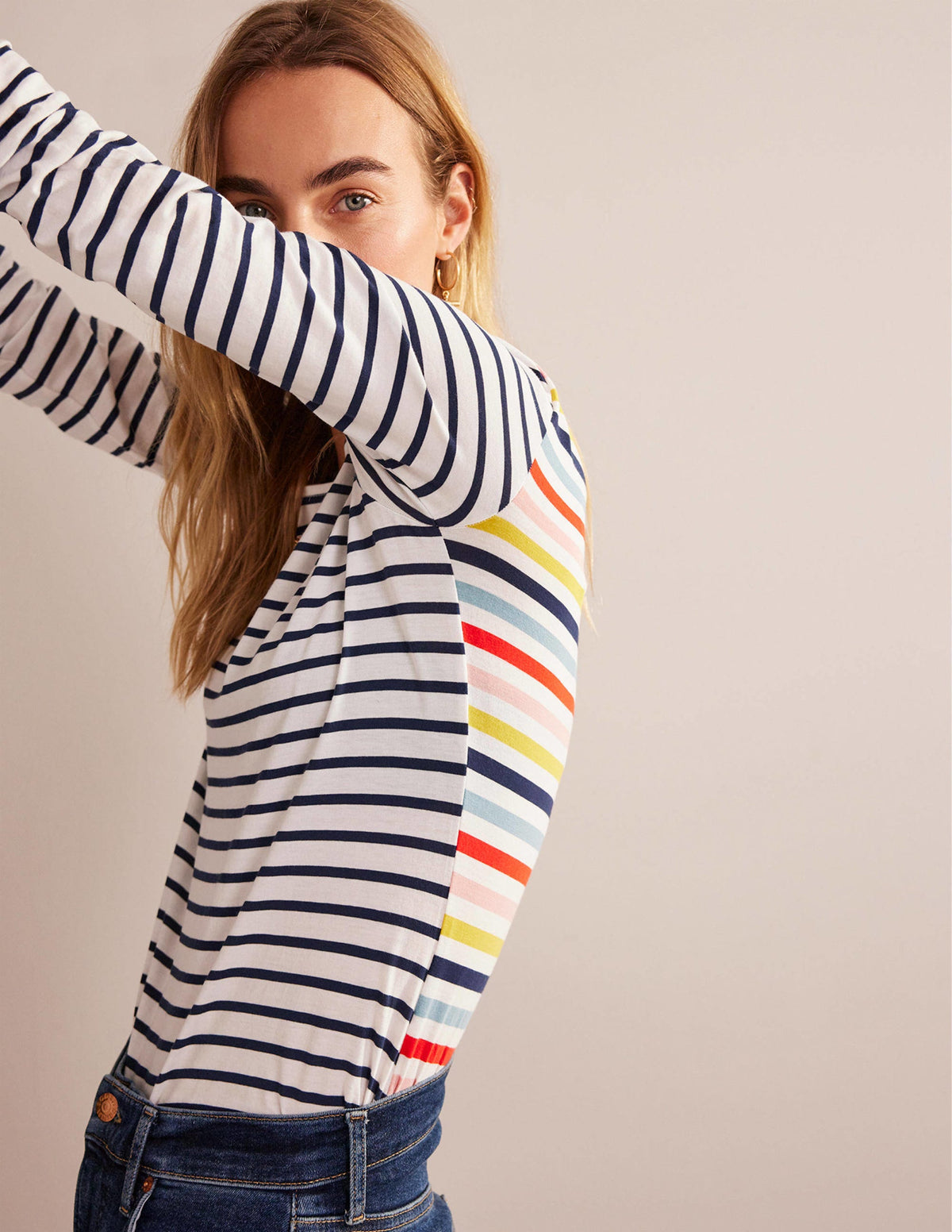 Ella Long Sleeve Breton-Rainbow Multistripe - Image 1