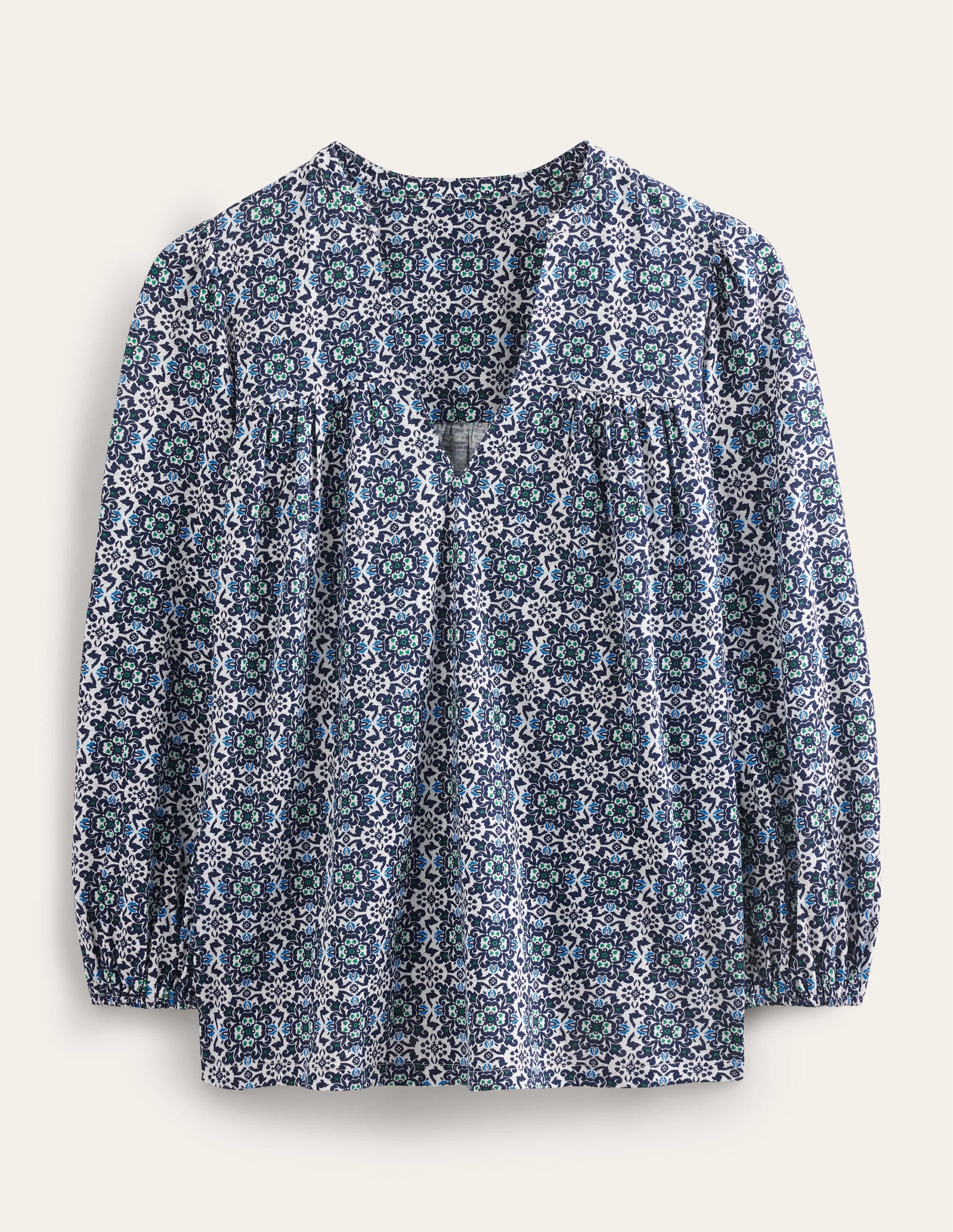 Printed Notch Neck Top-Blue Tile - Image 5