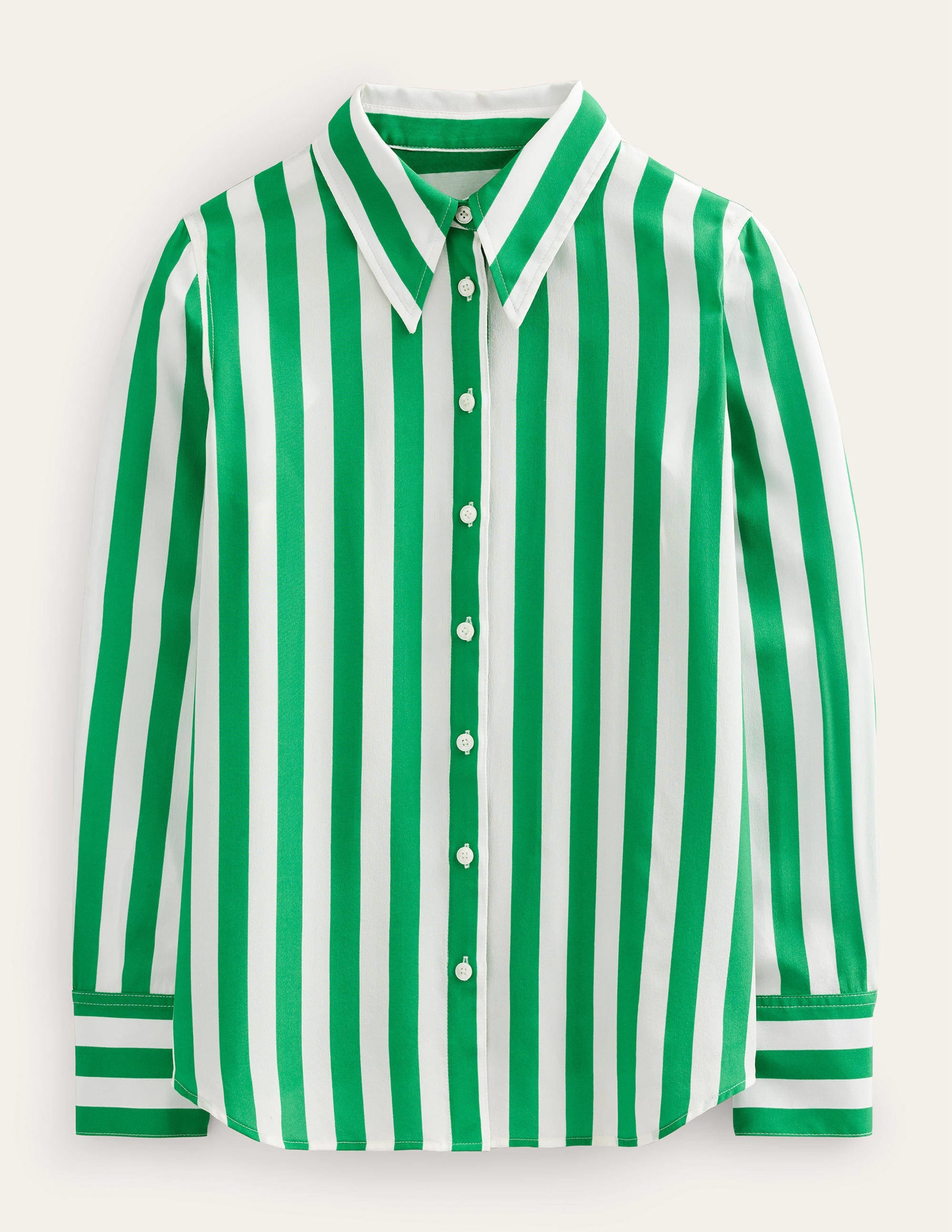 Silk Shirt-Rich Emerald and Ivory Stripe - Image 6