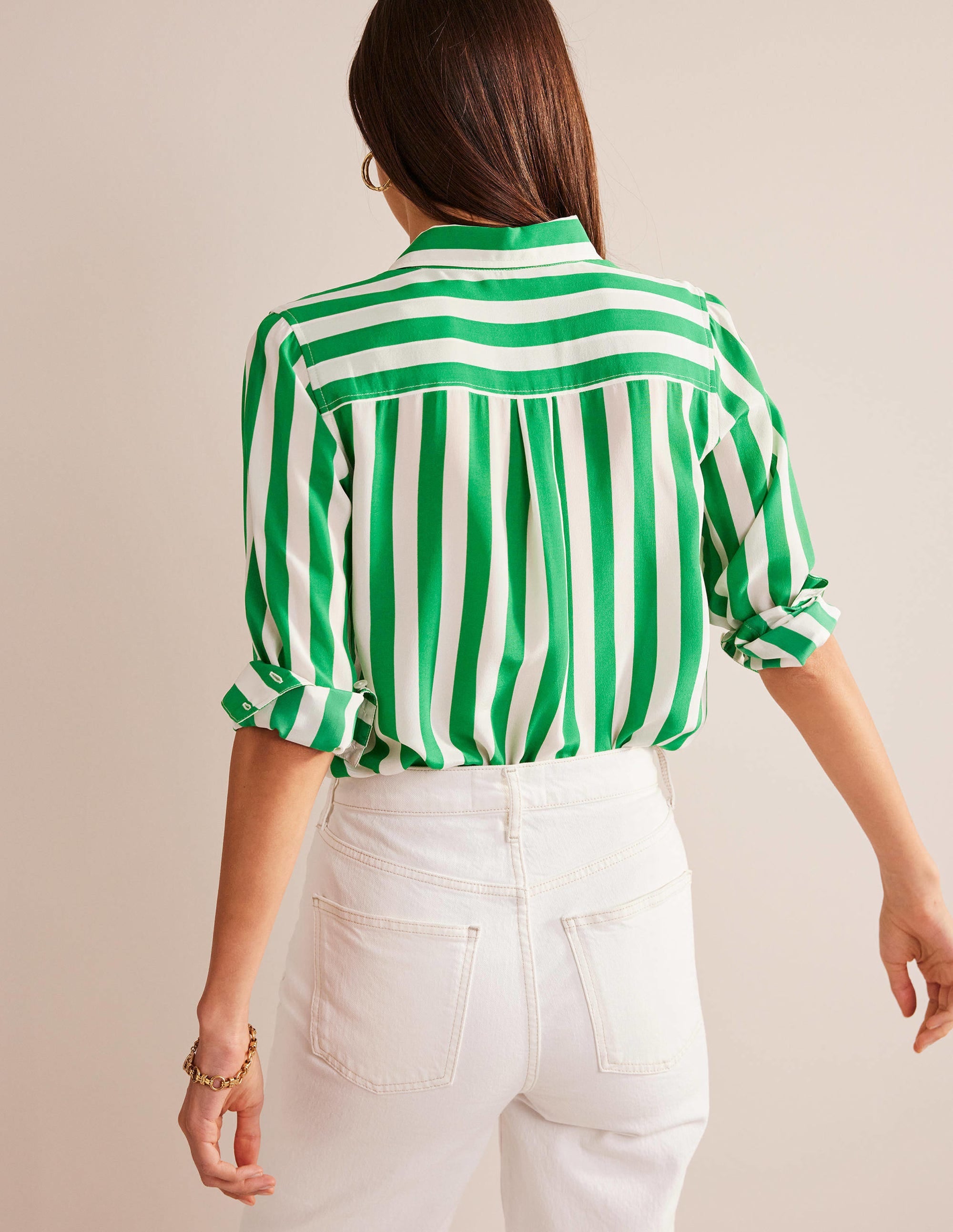Silk Shirt-Rich Emerald and Ivory Stripe - Image 3