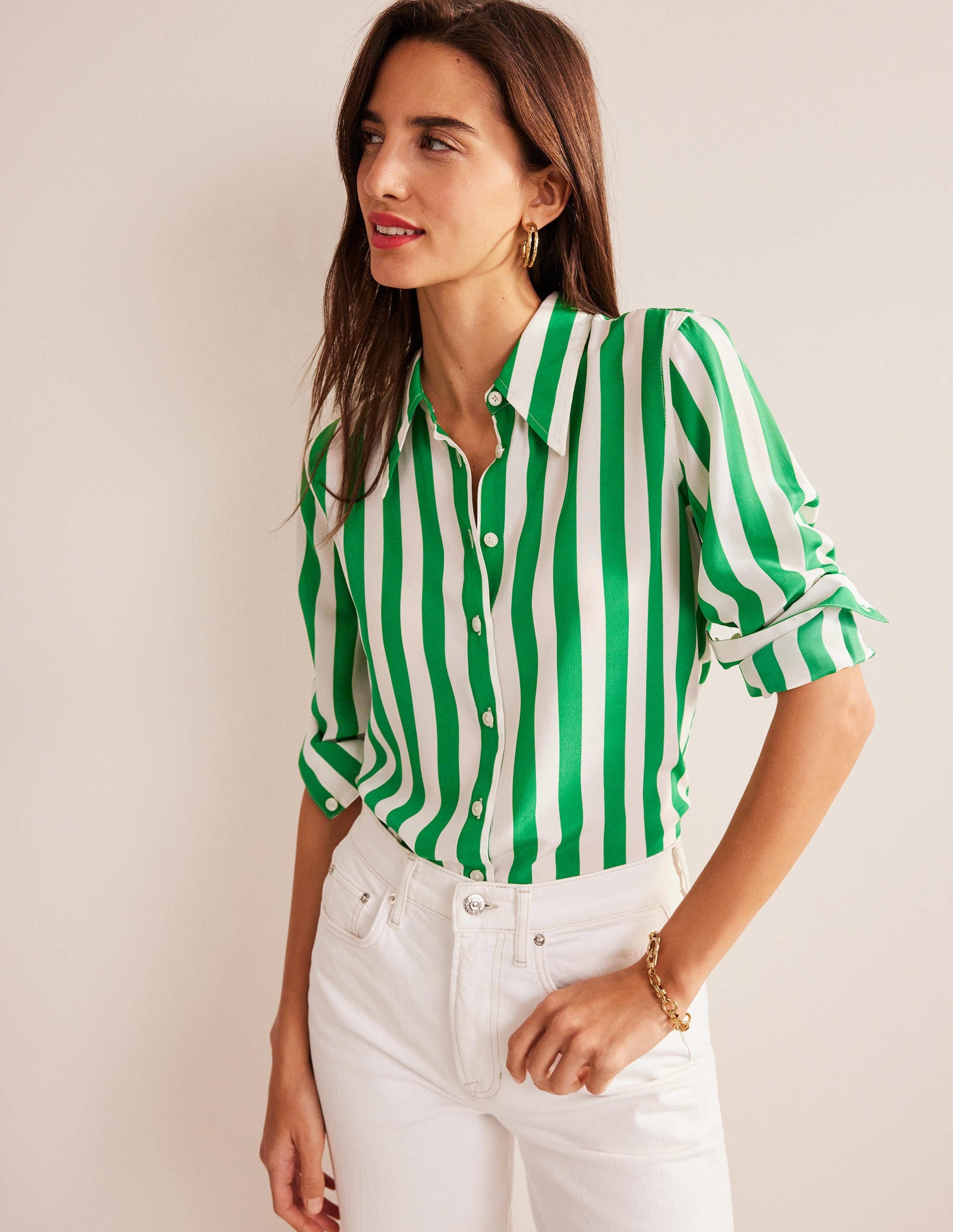 Silk Shirt-Rich Emerald and Ivory Stripe - Image 4