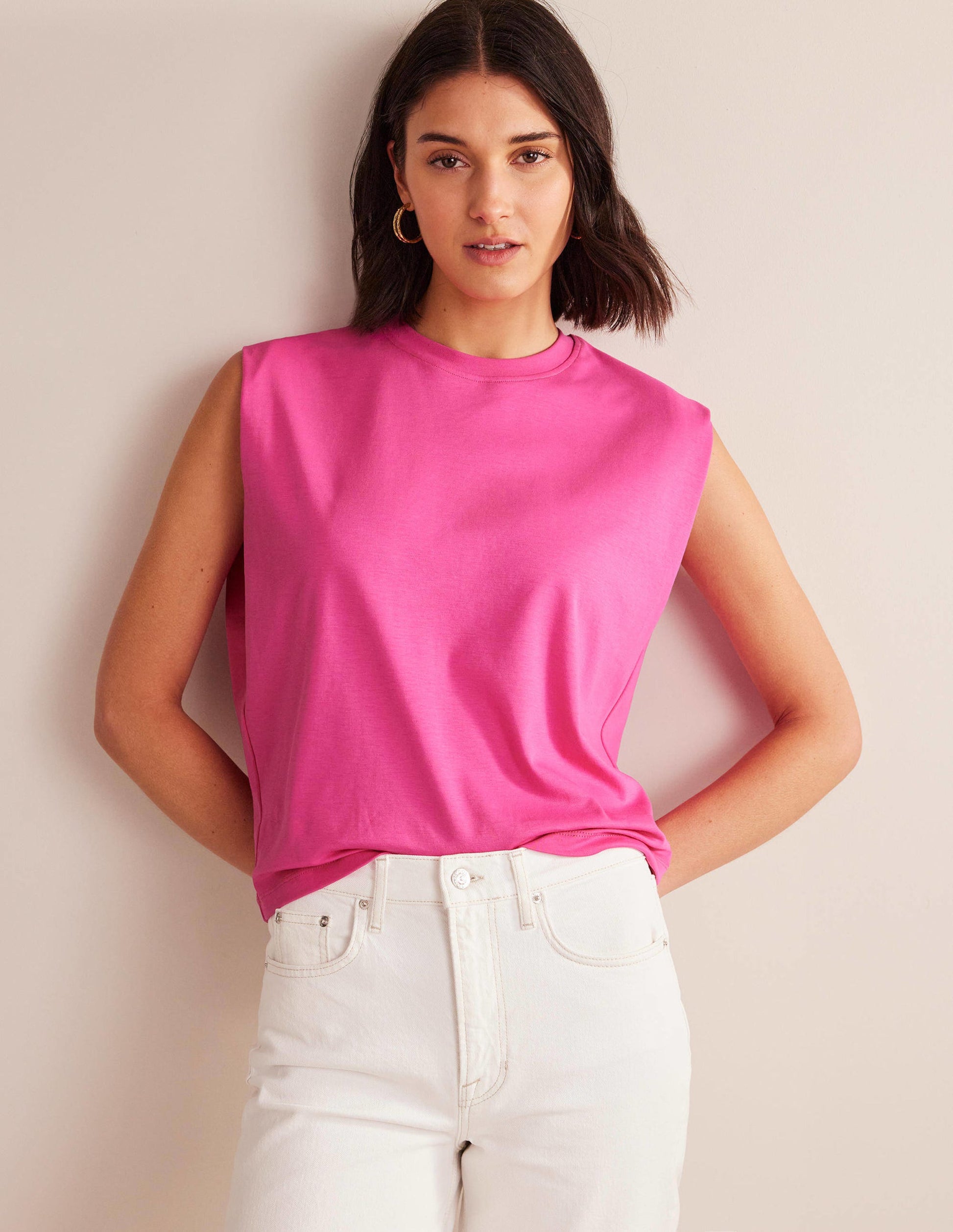 Perfect Cotton Sleeveless Top-Fuchsia Fedora-1