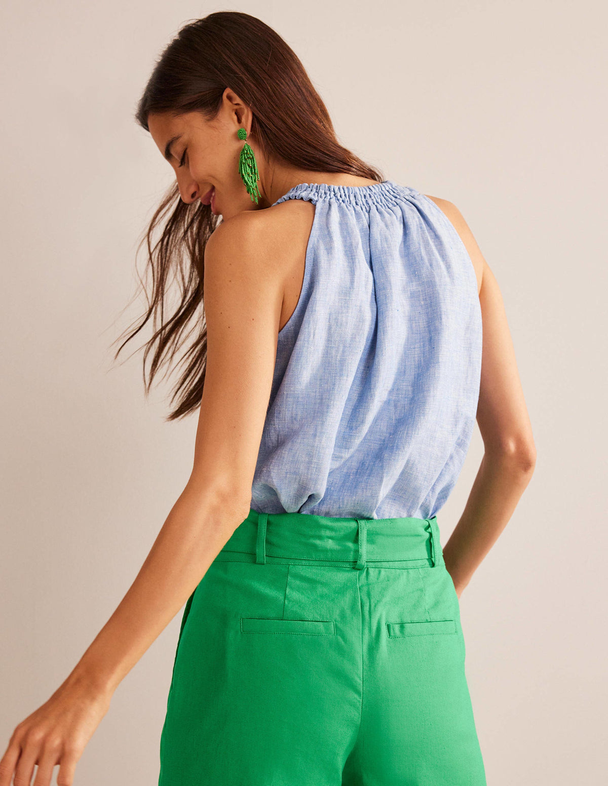 Linen Smocked Halter Top-Chambray - Image 3