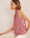 Satin Cutaway Top-Pink Sherbet, Paisley Bloom