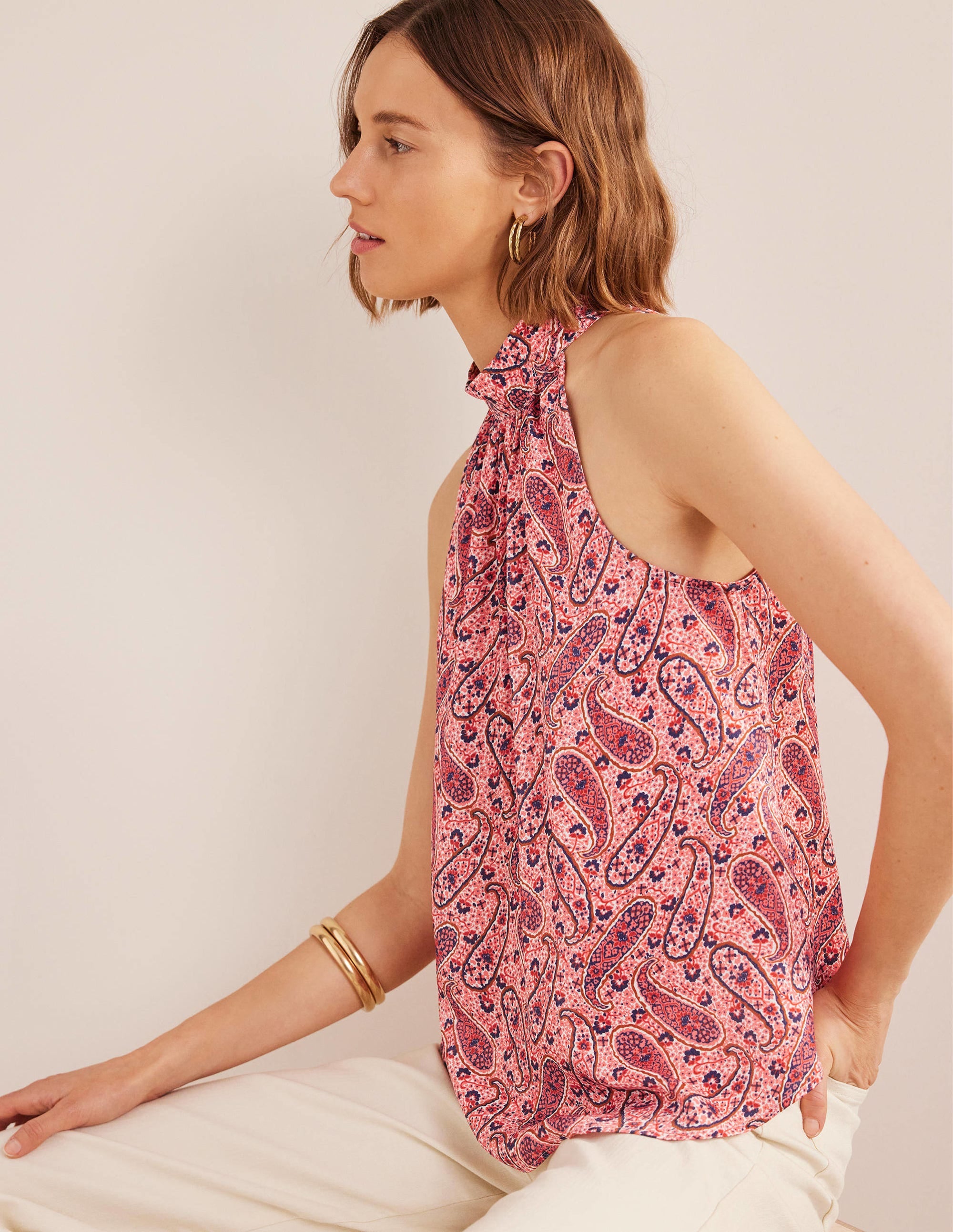Satin Cutaway Top-Pink Sherbet, Paisley Bloom - Image 1