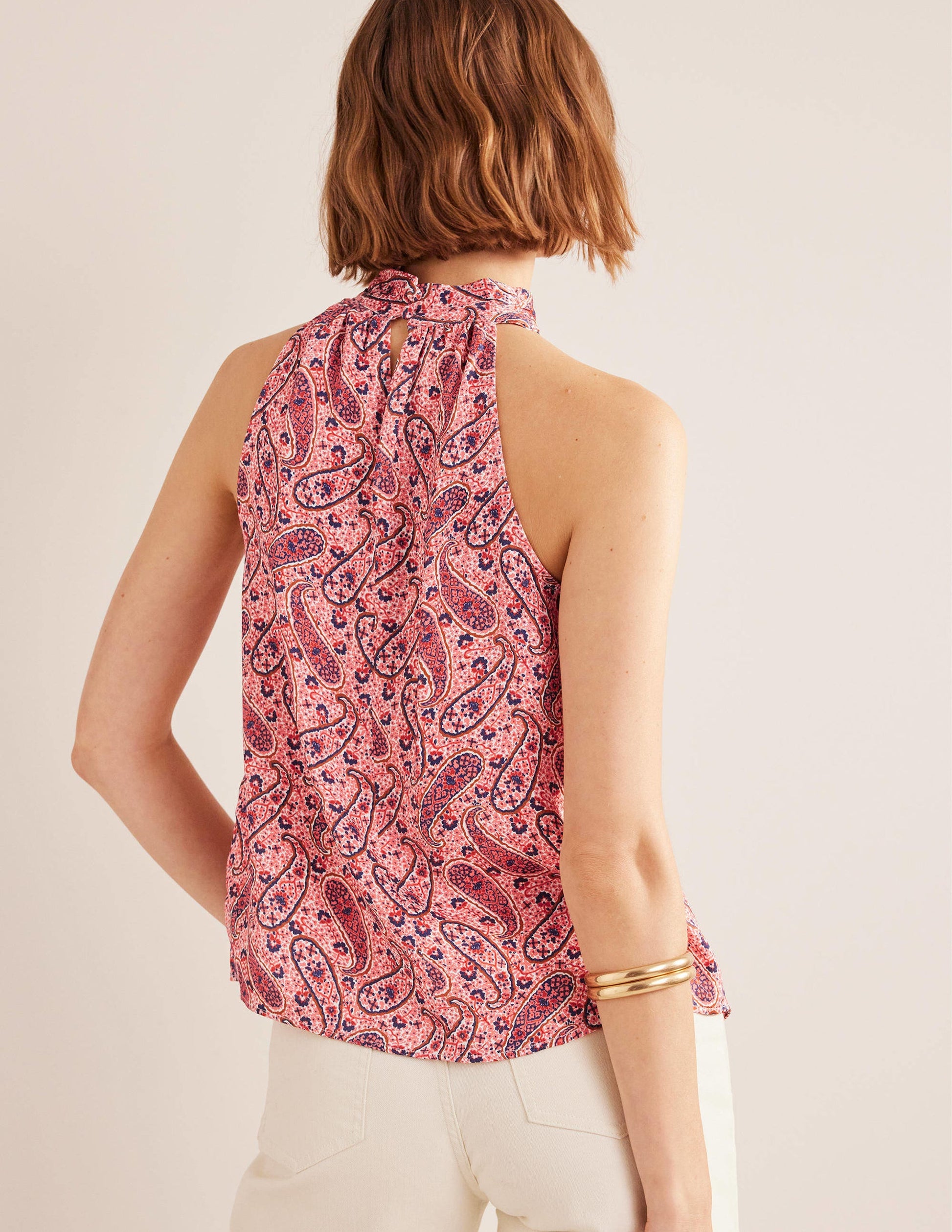 Satin Cutaway Top-Pink Sherbet, Paisley Bloom-3