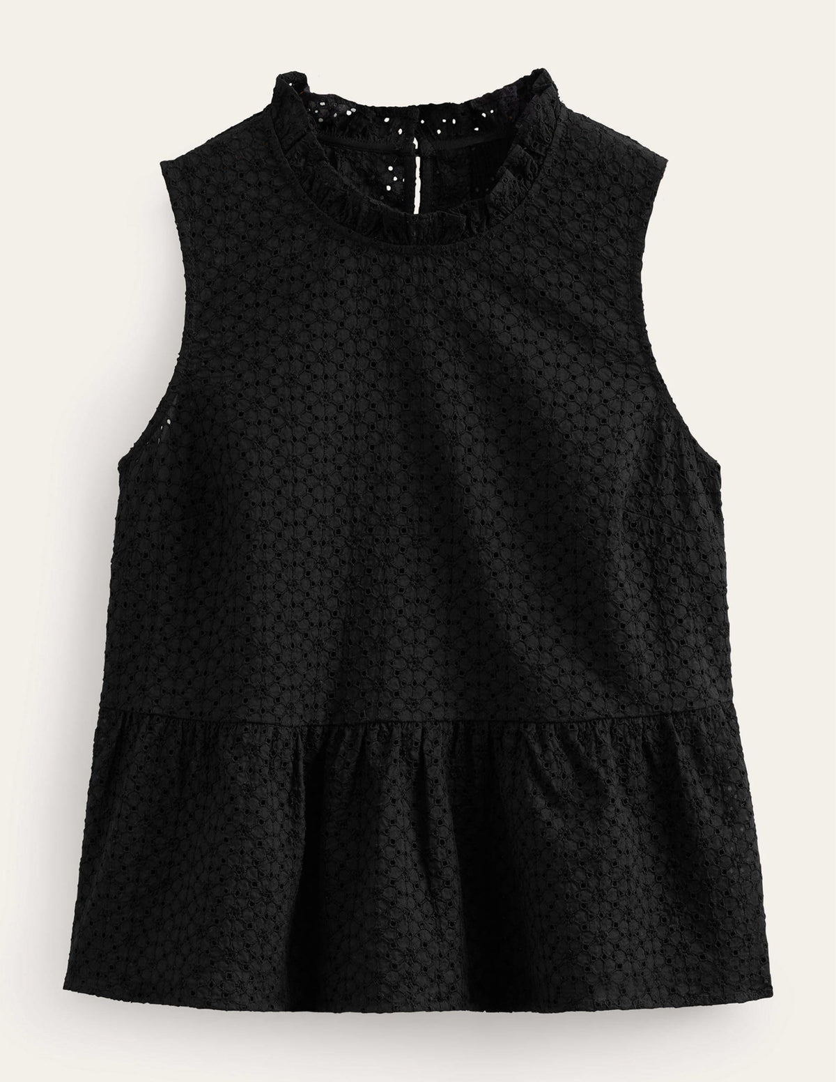 Broderie Peplum Top-Black - Image 5