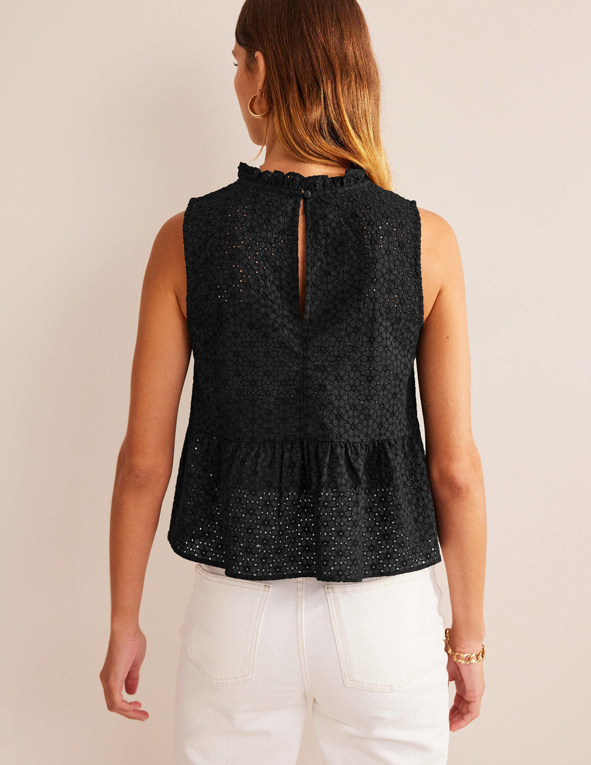 Broderie Peplum Top-Black - Image 3
