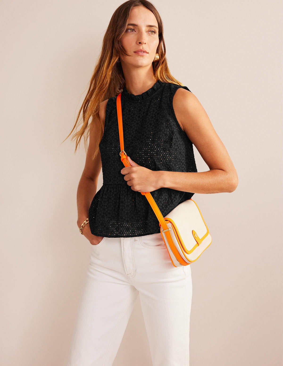 Broderie Peplum Top-Black - Image 4