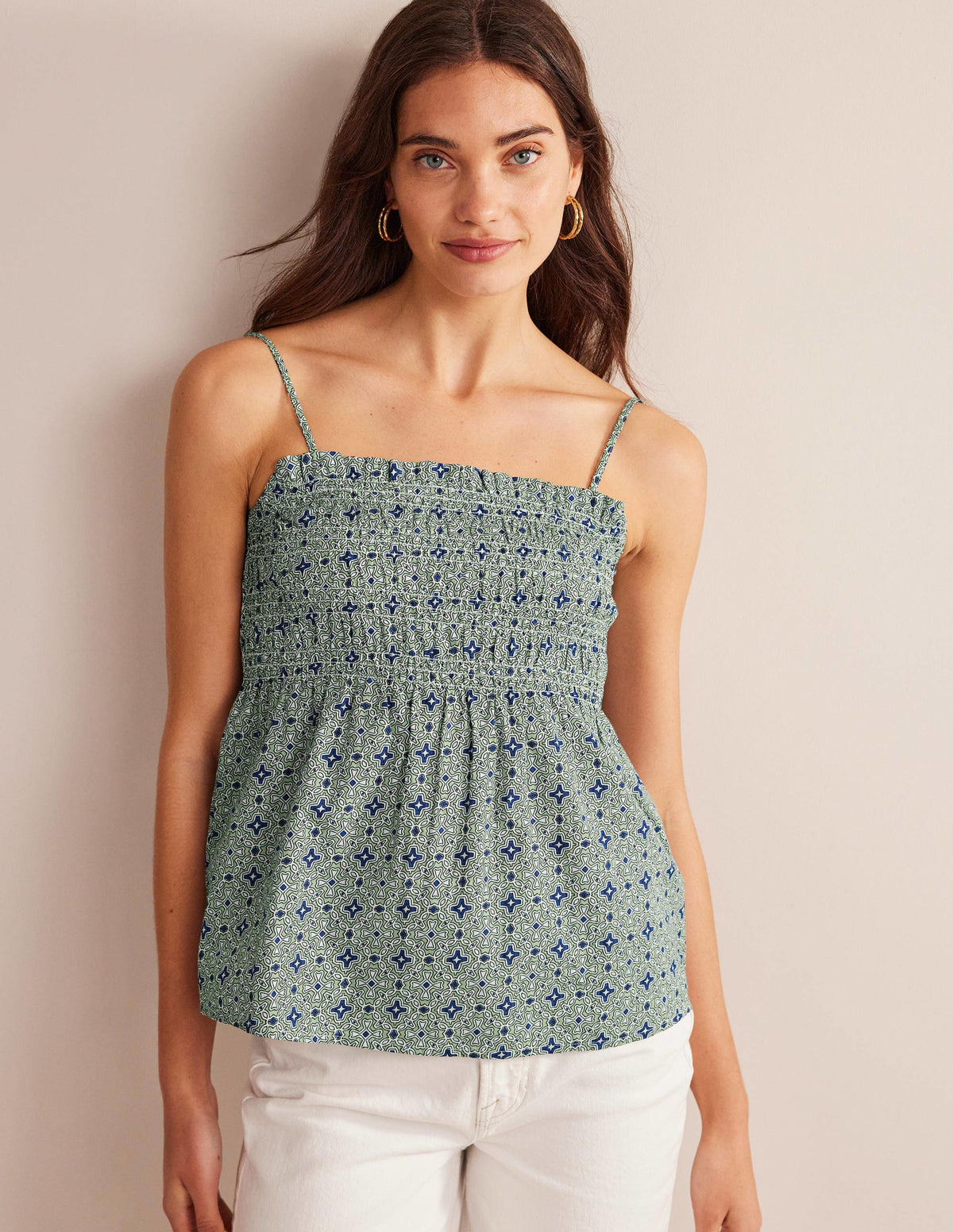 Smocked Cami Top-Reseda, Floral Tile-1