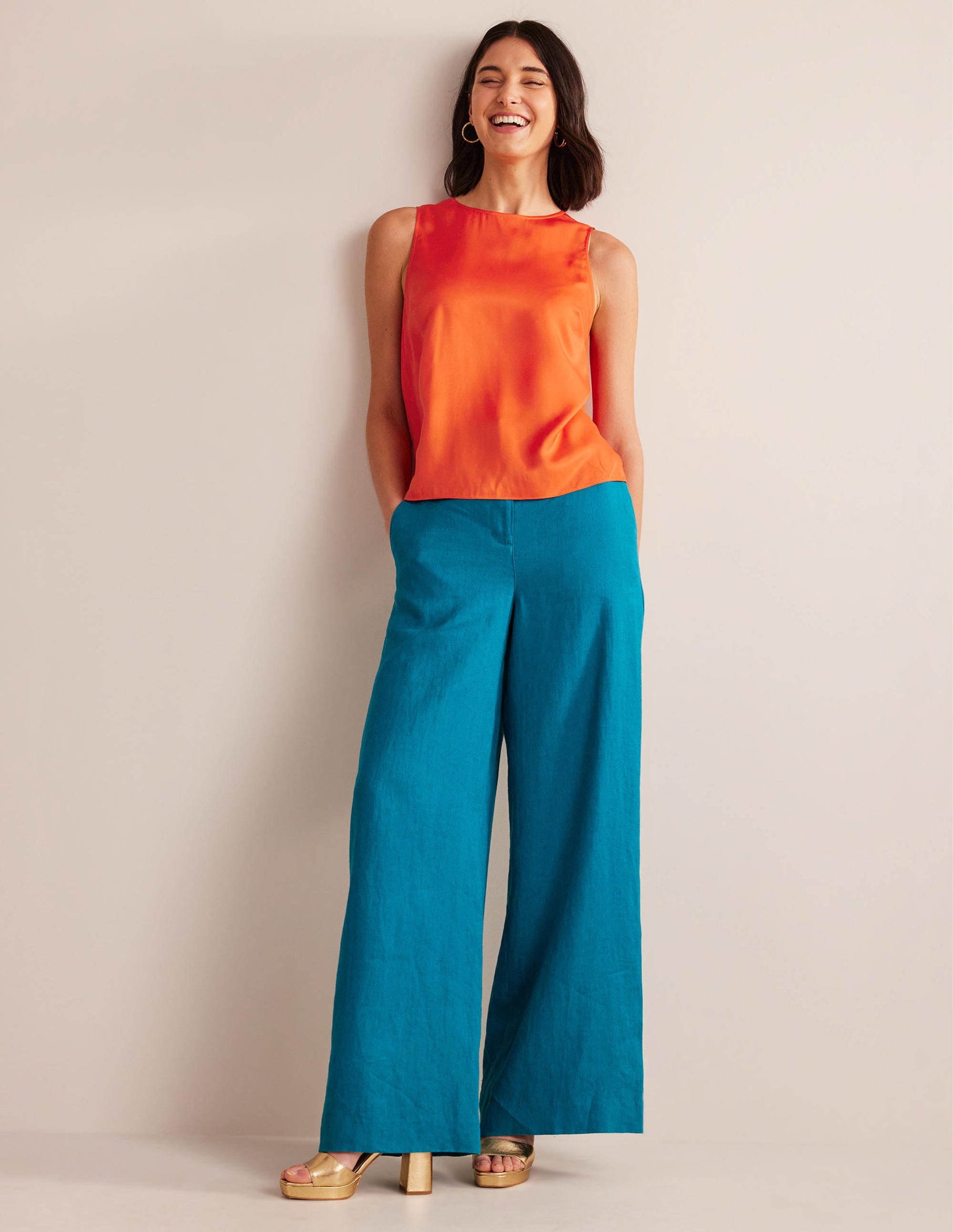 Silk Blend Shell Top-Vermillion Red - Image 4