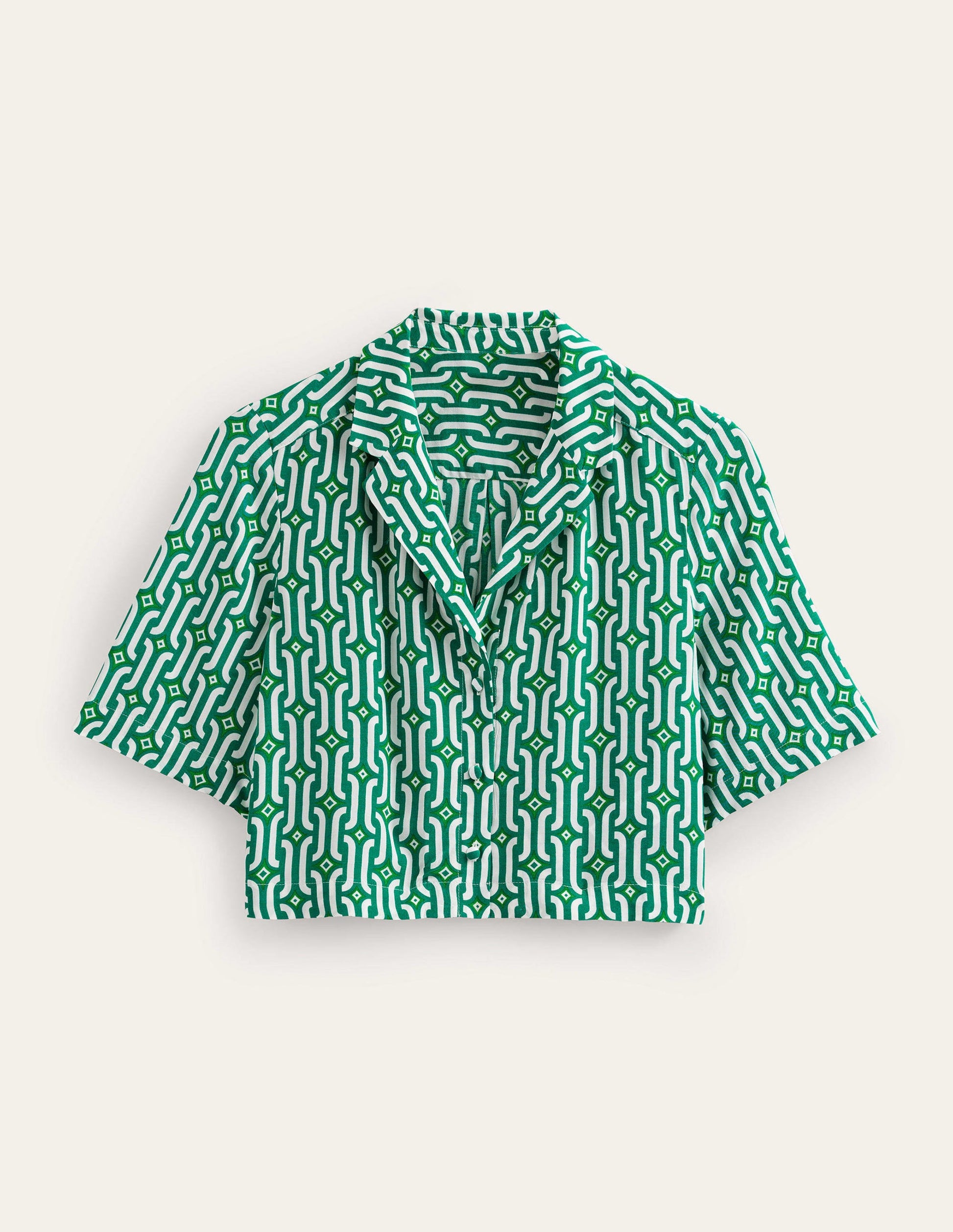 Cropped Revere Shirt-Green, Azure Geo-5