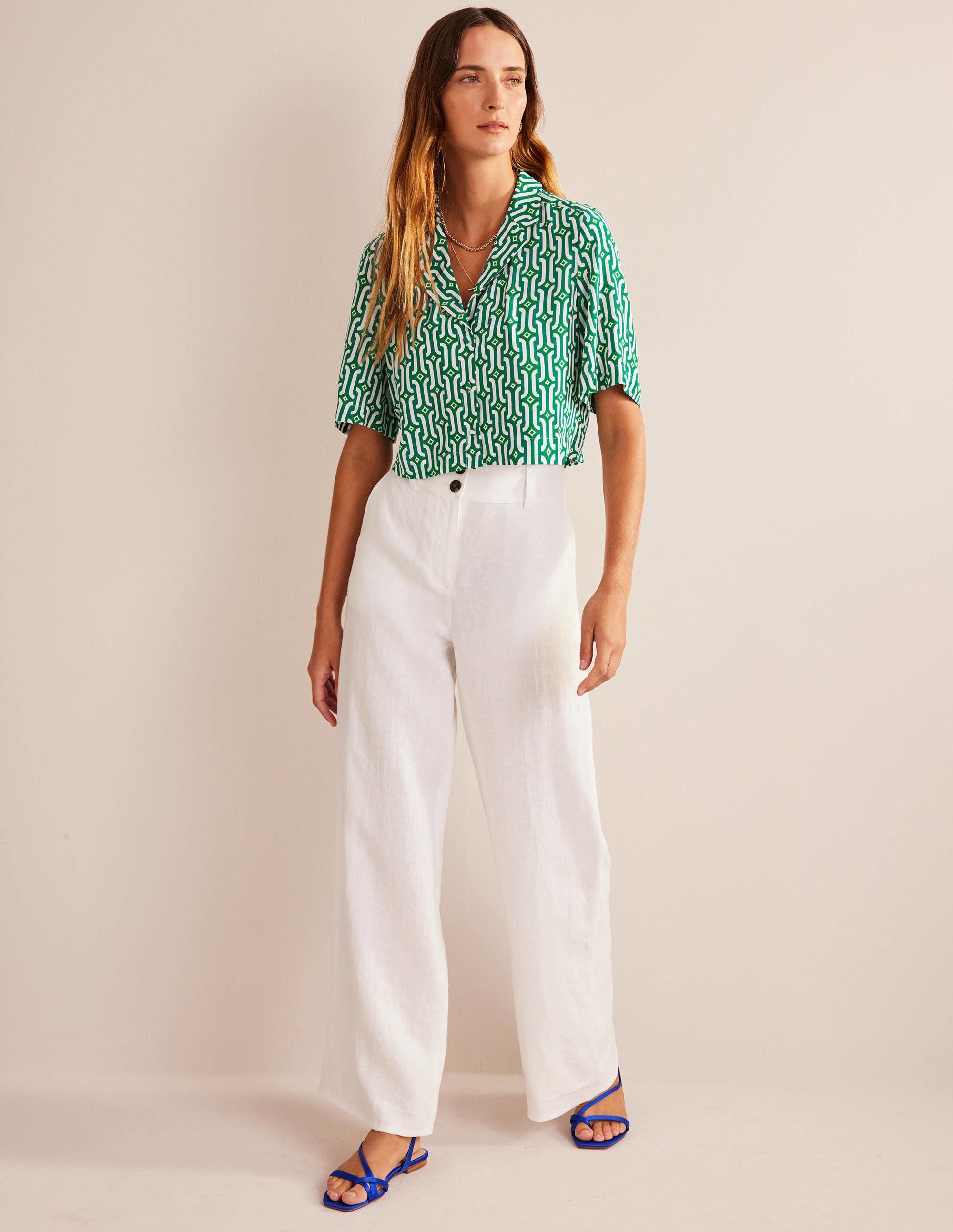 Cropped Revere Shirt-Green, Azure Geo - Image 4