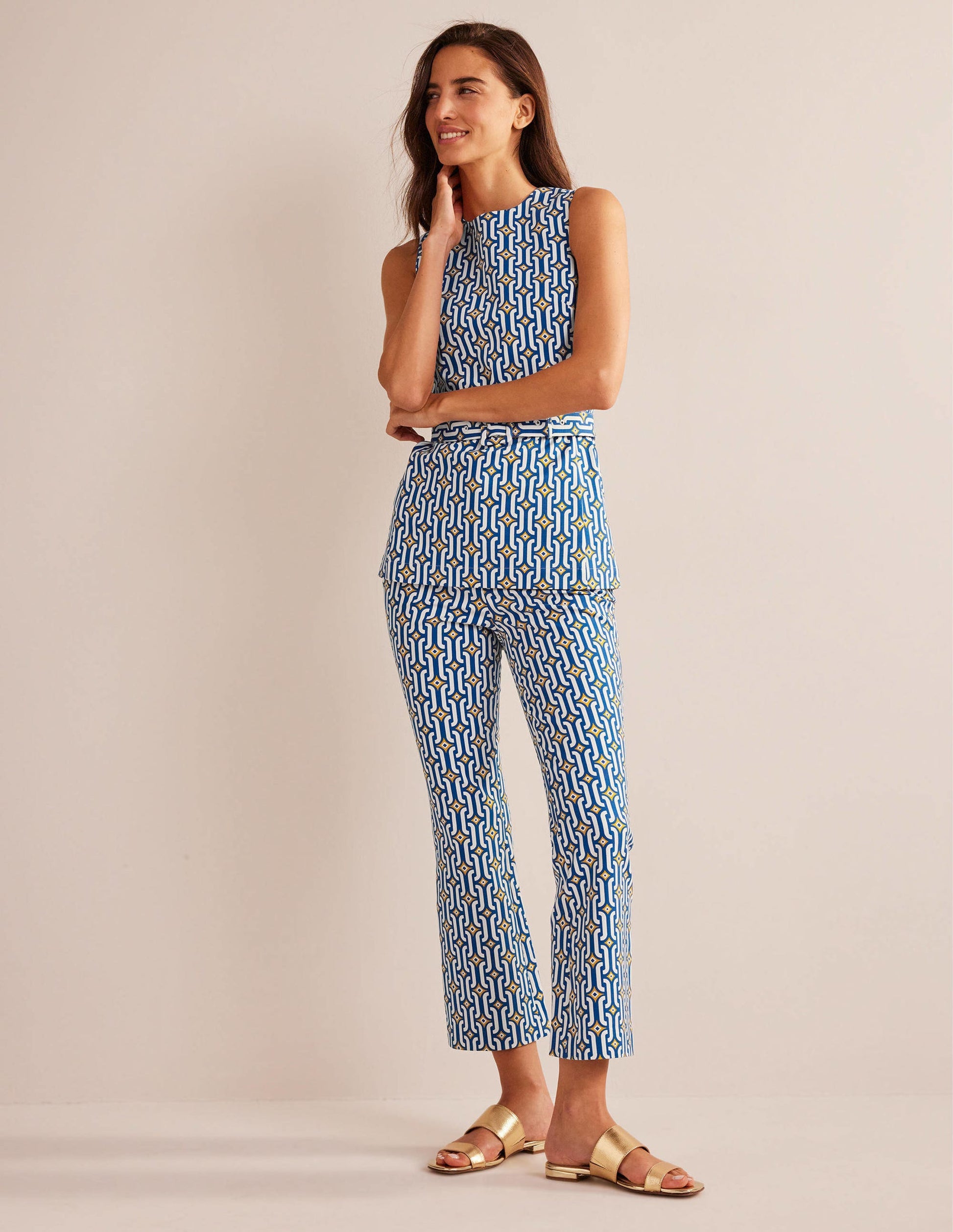 Belted Co-ord Top-Sapphire, Azure Geo-4