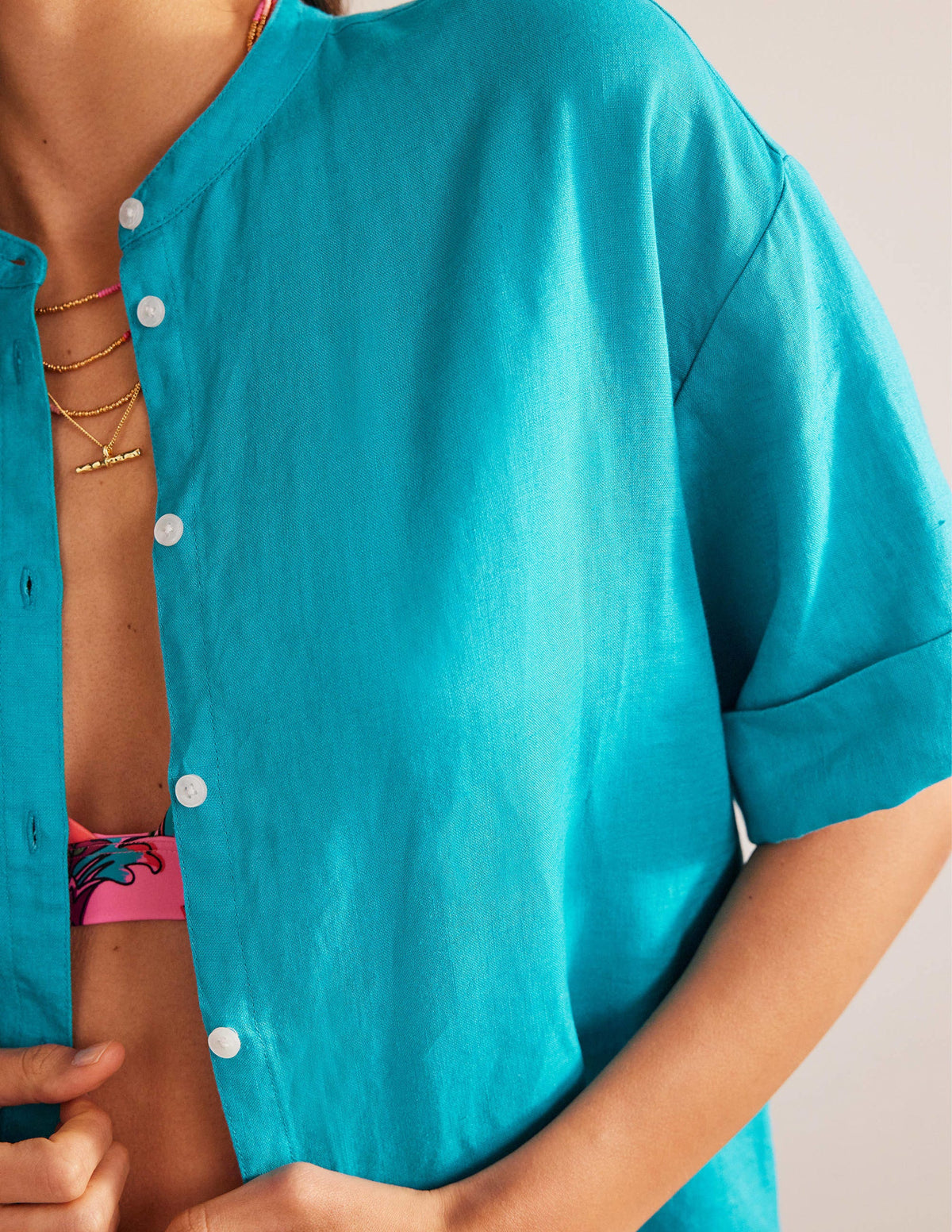 Kimono Sleeve Linen Shirt-Gemstone-2