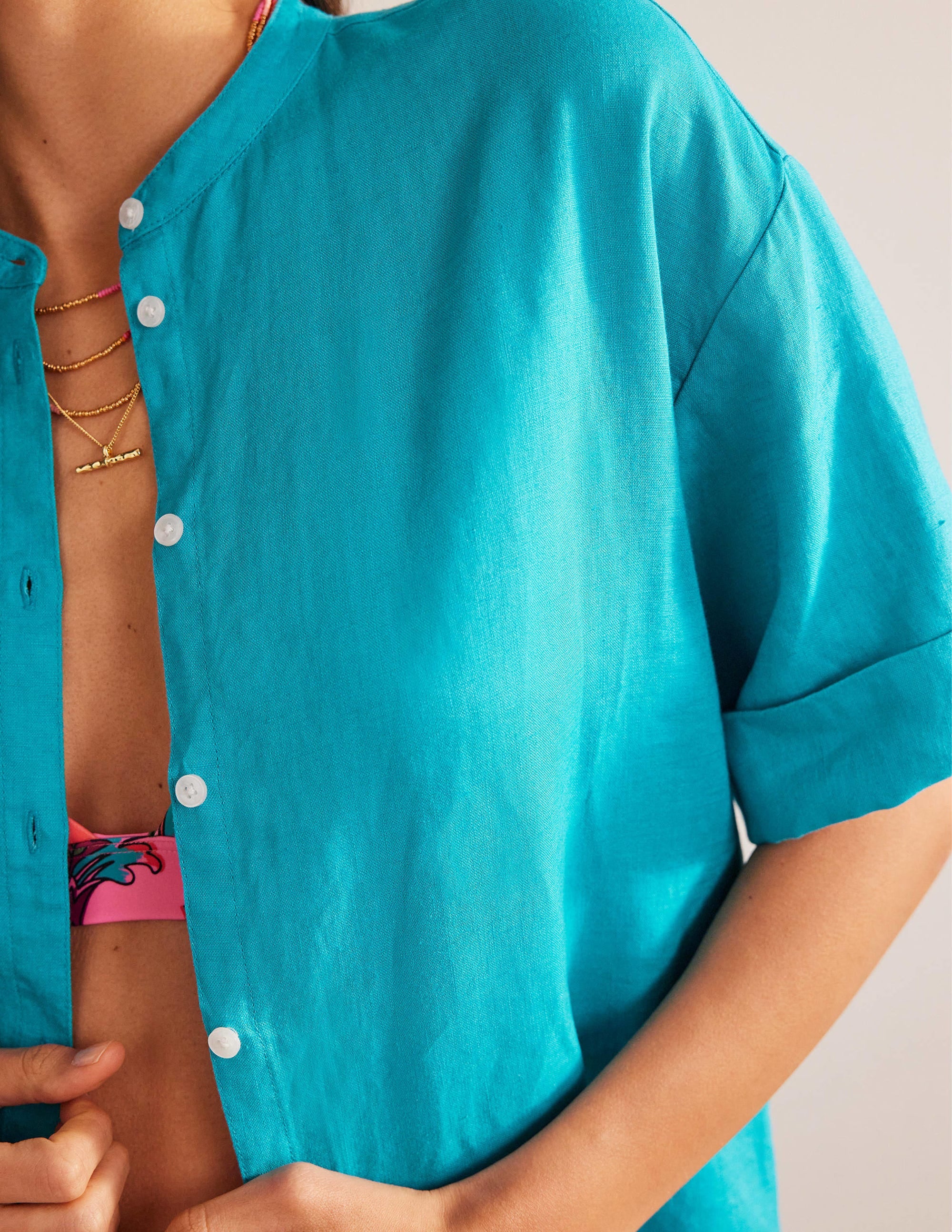 Kimono Sleeve Linen Shirt-Gemstone - Image 2