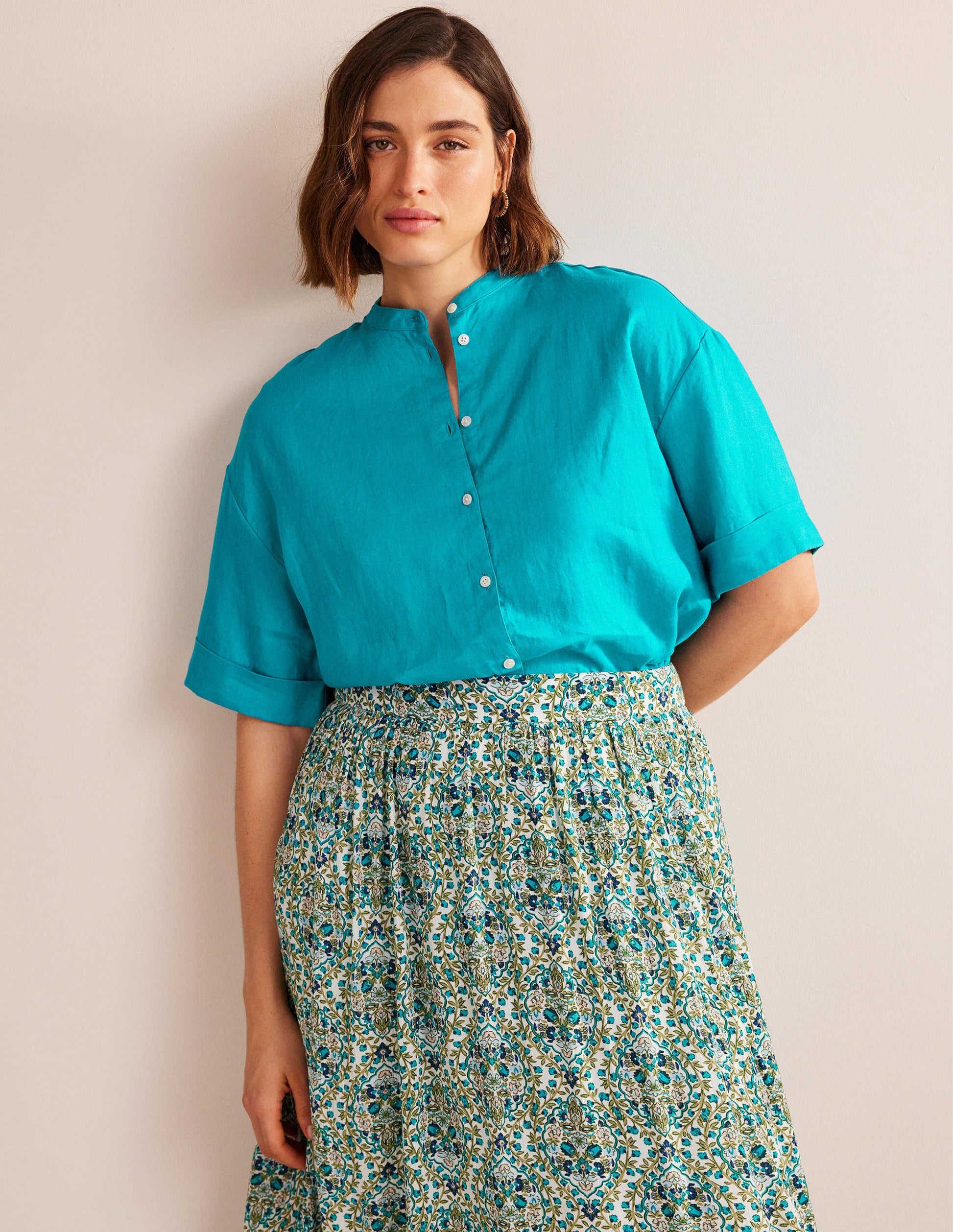 Kimono Sleeve Linen Shirt-Gemstone-5