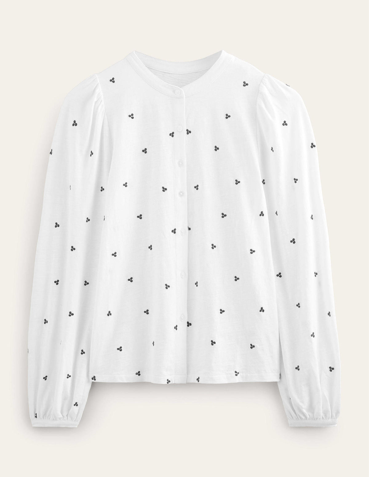 Long Sleeve Embroidered Top-White, Blue Embroidery-5