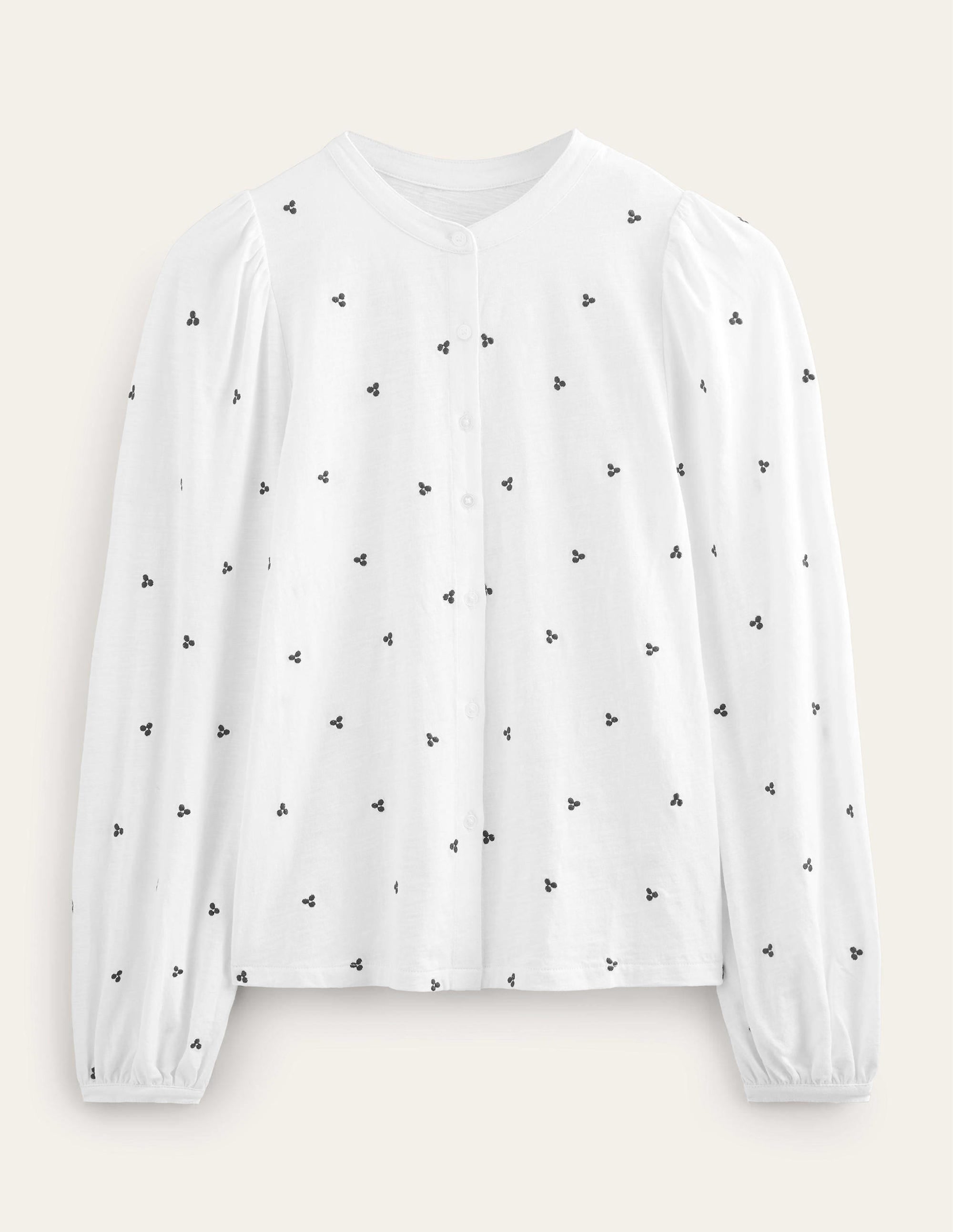 Long Sleeve Embroidered Top-White, Blue Embroidery - Image 5