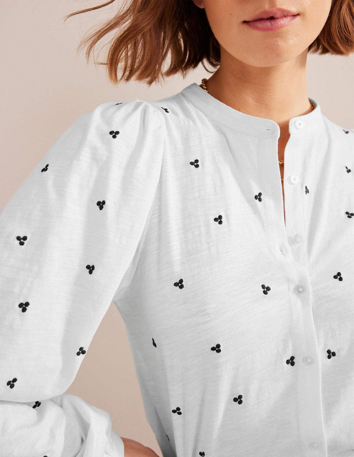Long Sleeve Embroidered Top-White, Blue Embroidery-2