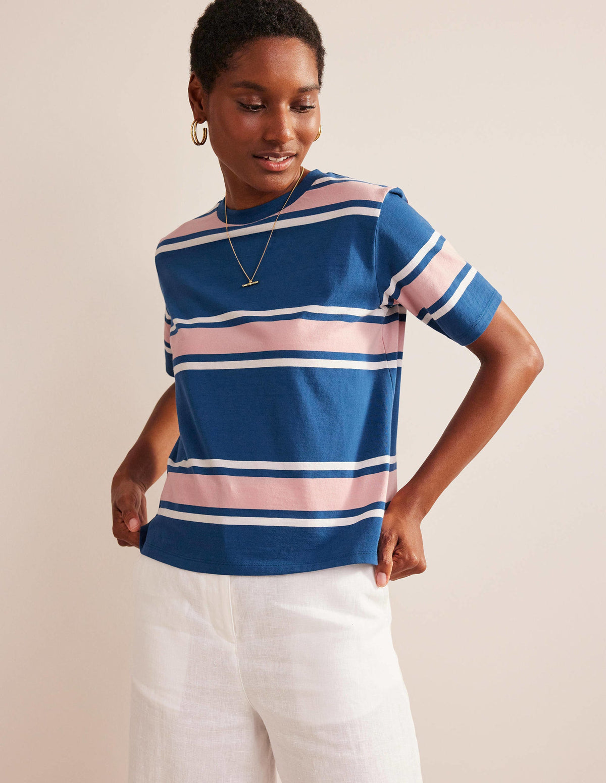 Boxy Stripe T-Shirt-Sapphire/Soft Pink Stripe - Image 4
