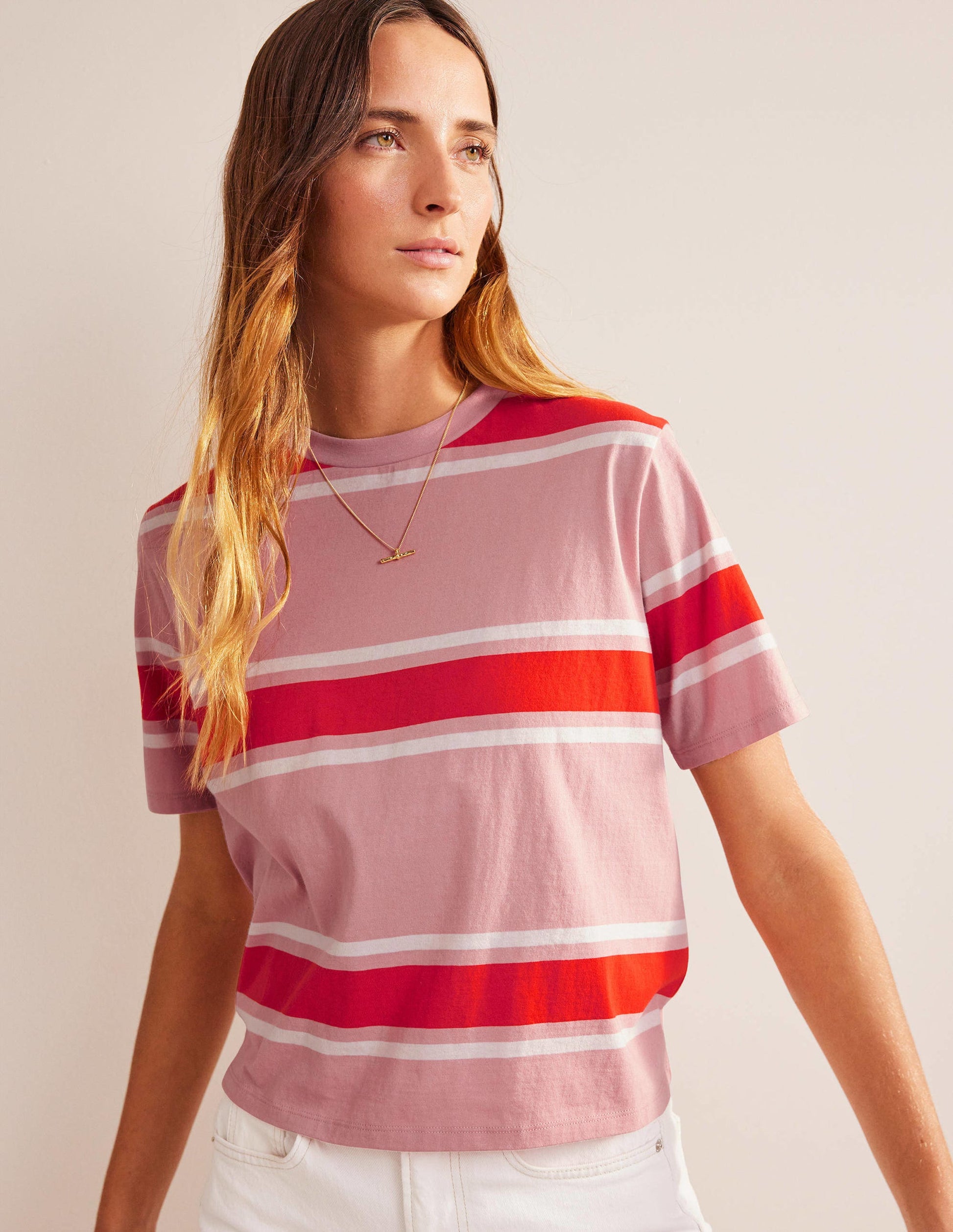 Boxy Stripe T-Shirt-Soft Pink/Orange Stripe-1