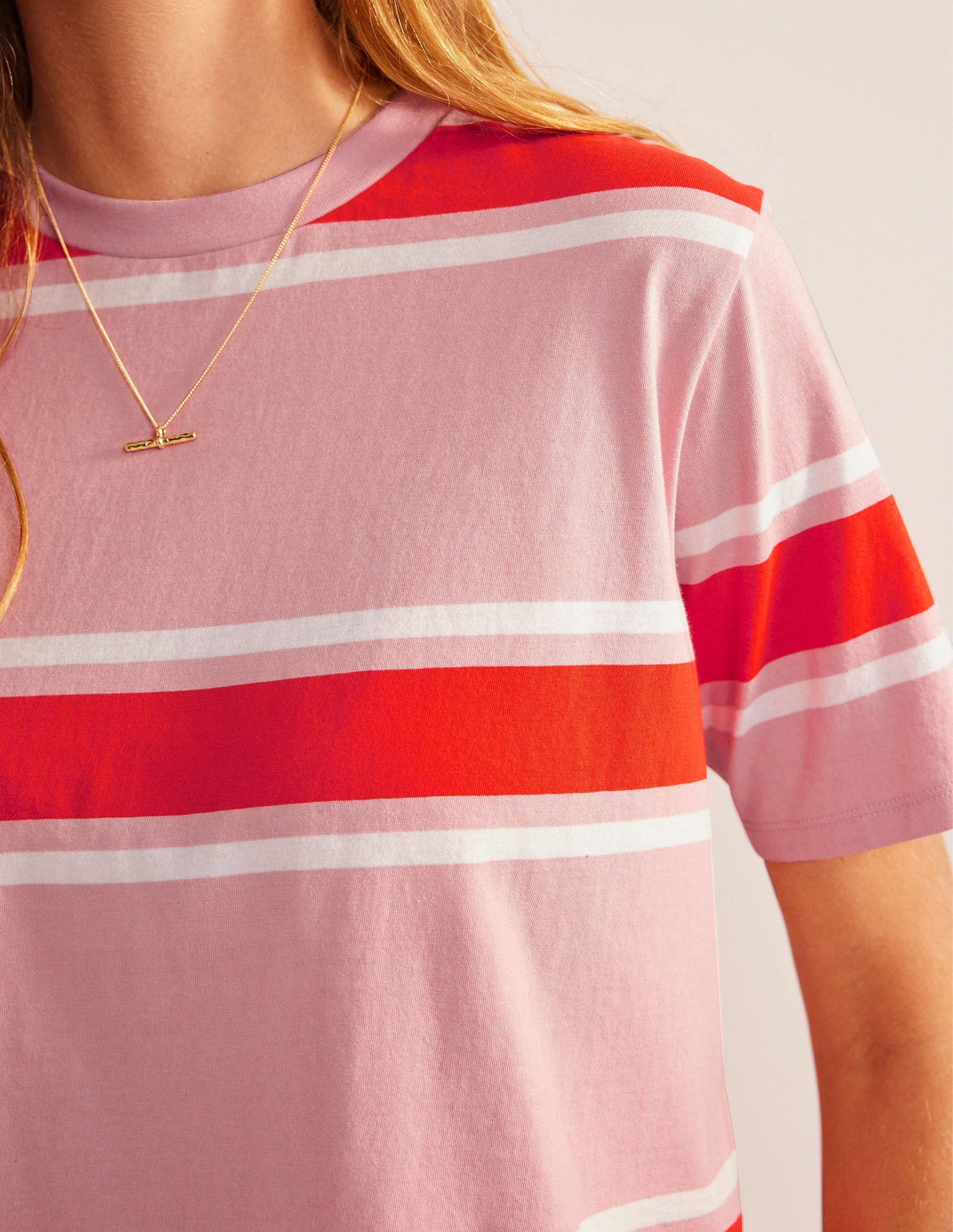 Boxy Stripe T-Shirt-Soft Pink/Orange Stripe-2