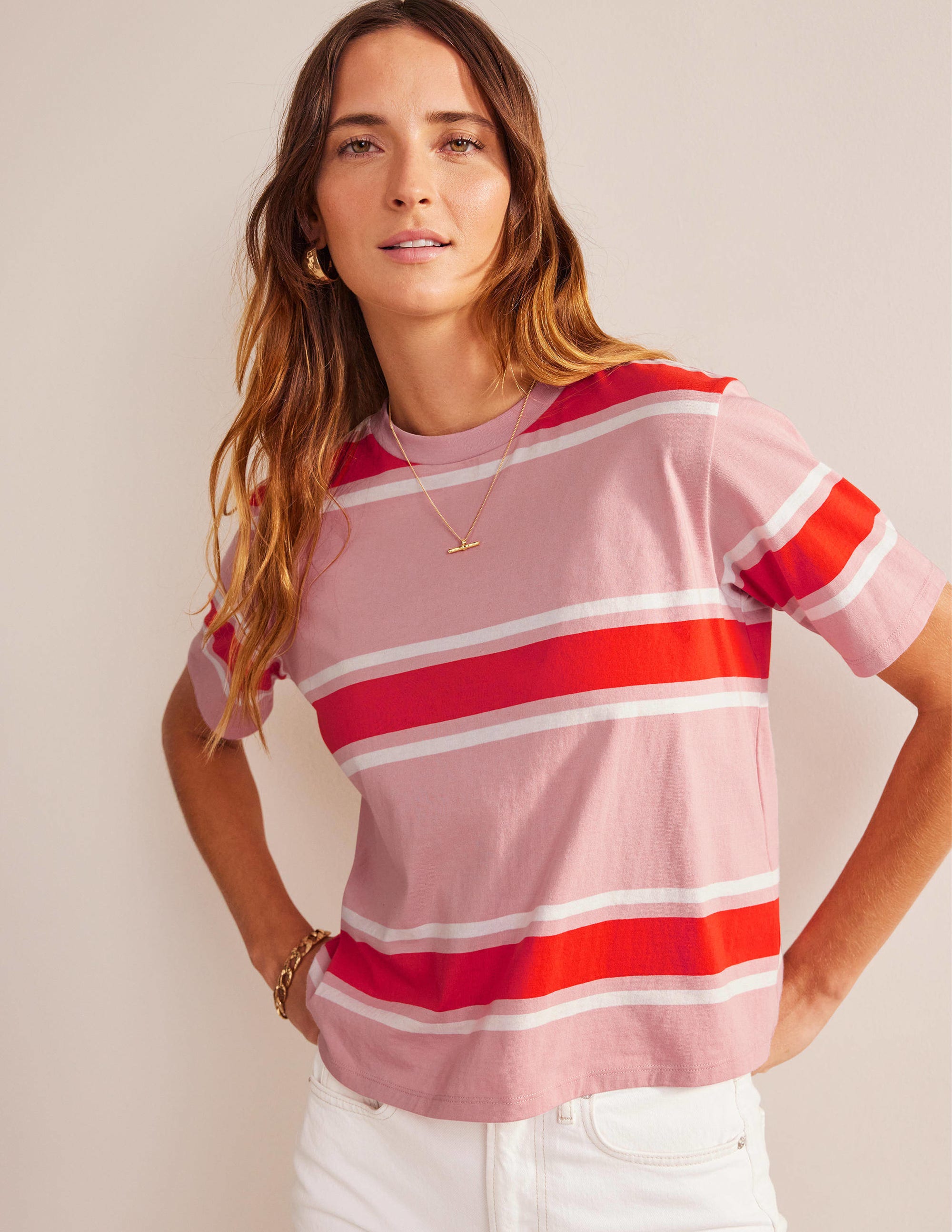 Boxy Stripe T-Shirt-Soft Pink/Orange Stripe - Image 4