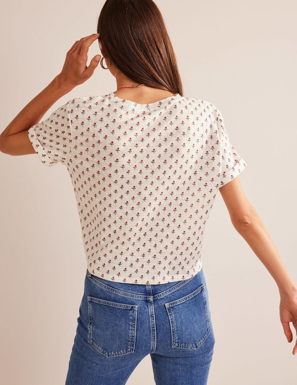 Printed Linen T-shirt-Ivory, Tulip Blush - Image 3