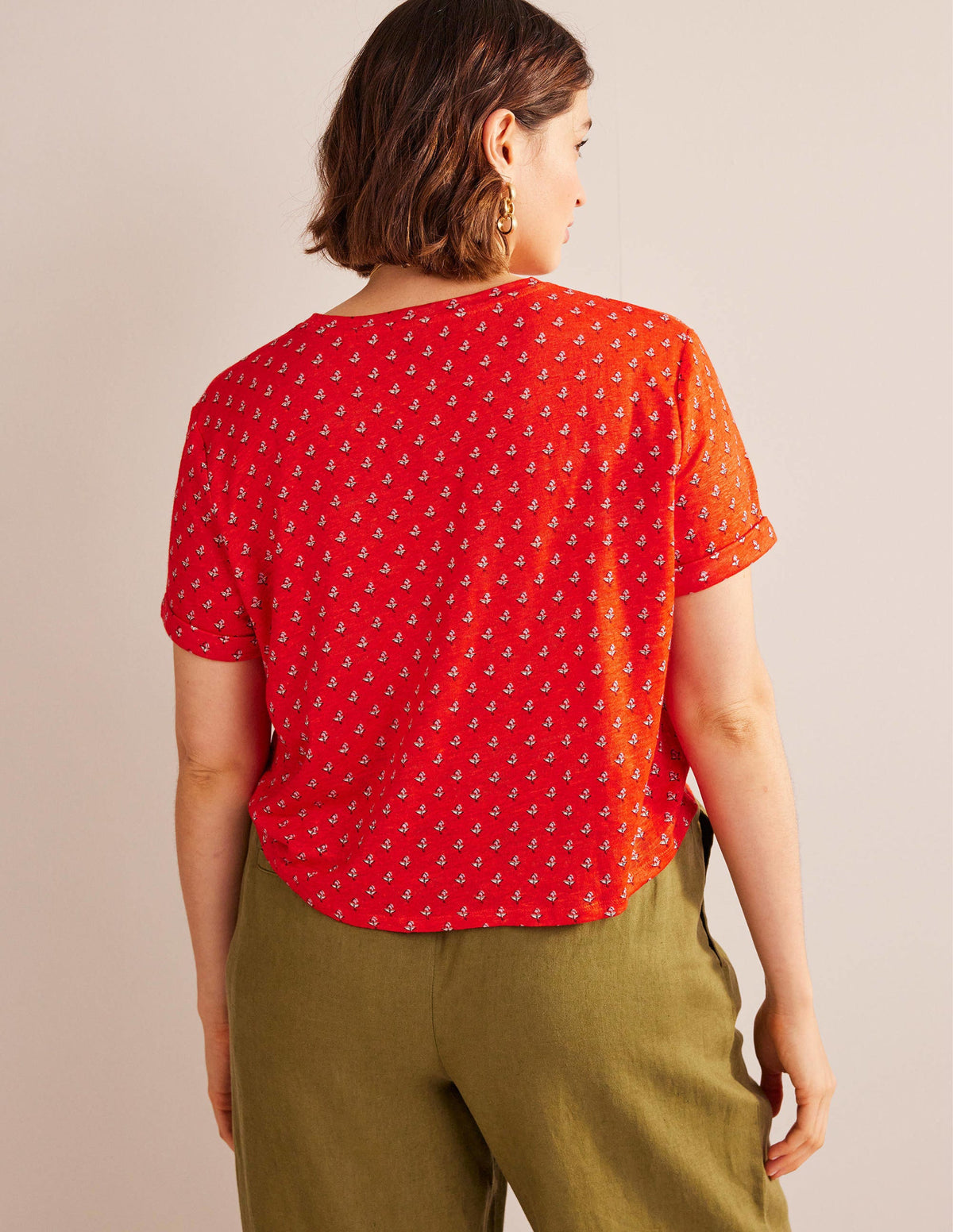 Printed Linen T-shirt-Blood Orange, Tulip Blush-6