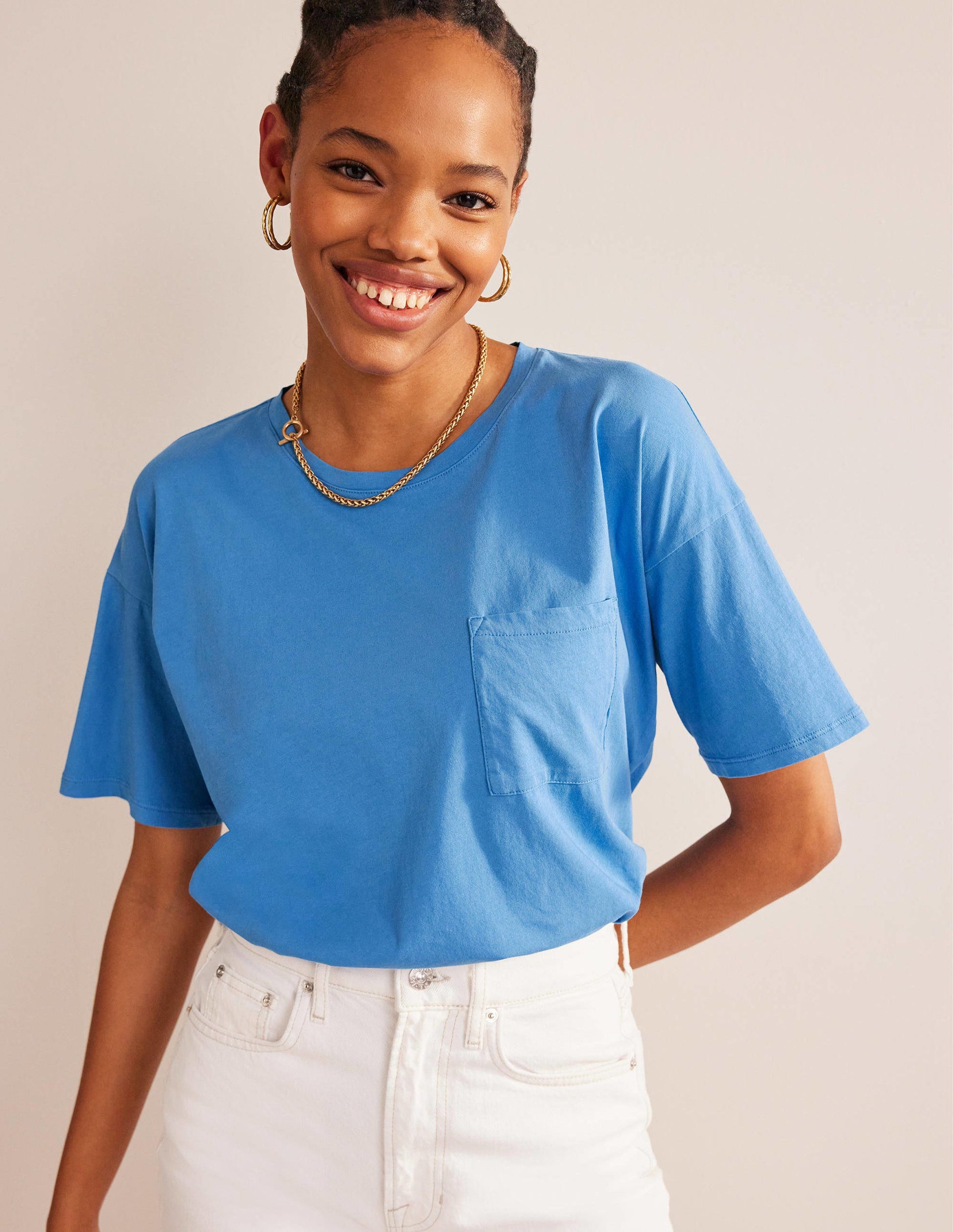 Oversized Washed T-Shirt-Schoolhouse Blue-1